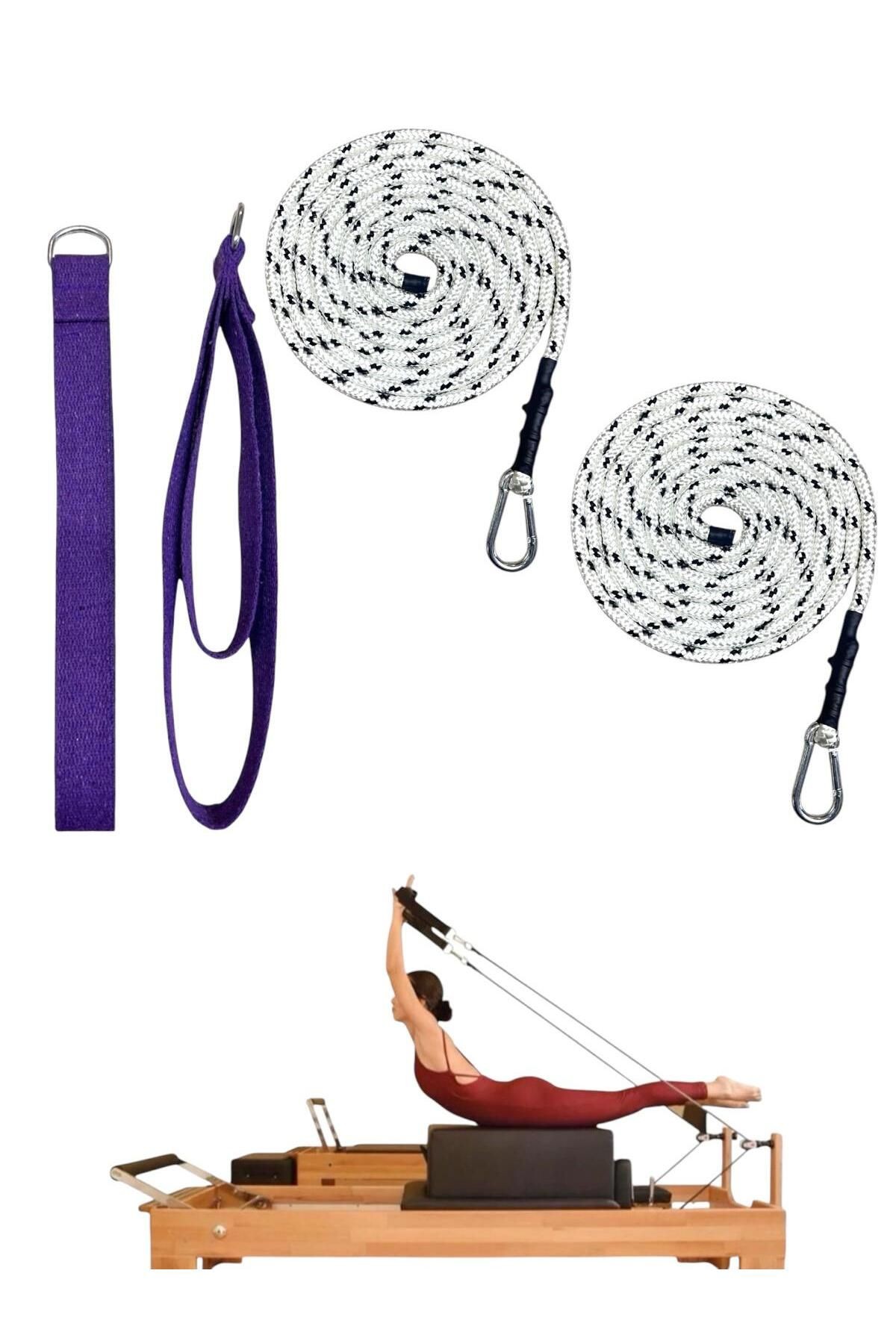 1 Çift Siyah-Beyaz Pilates Reformer Halatı +  1 Çift Pilates Reformer Elcik Straps - İkili Set