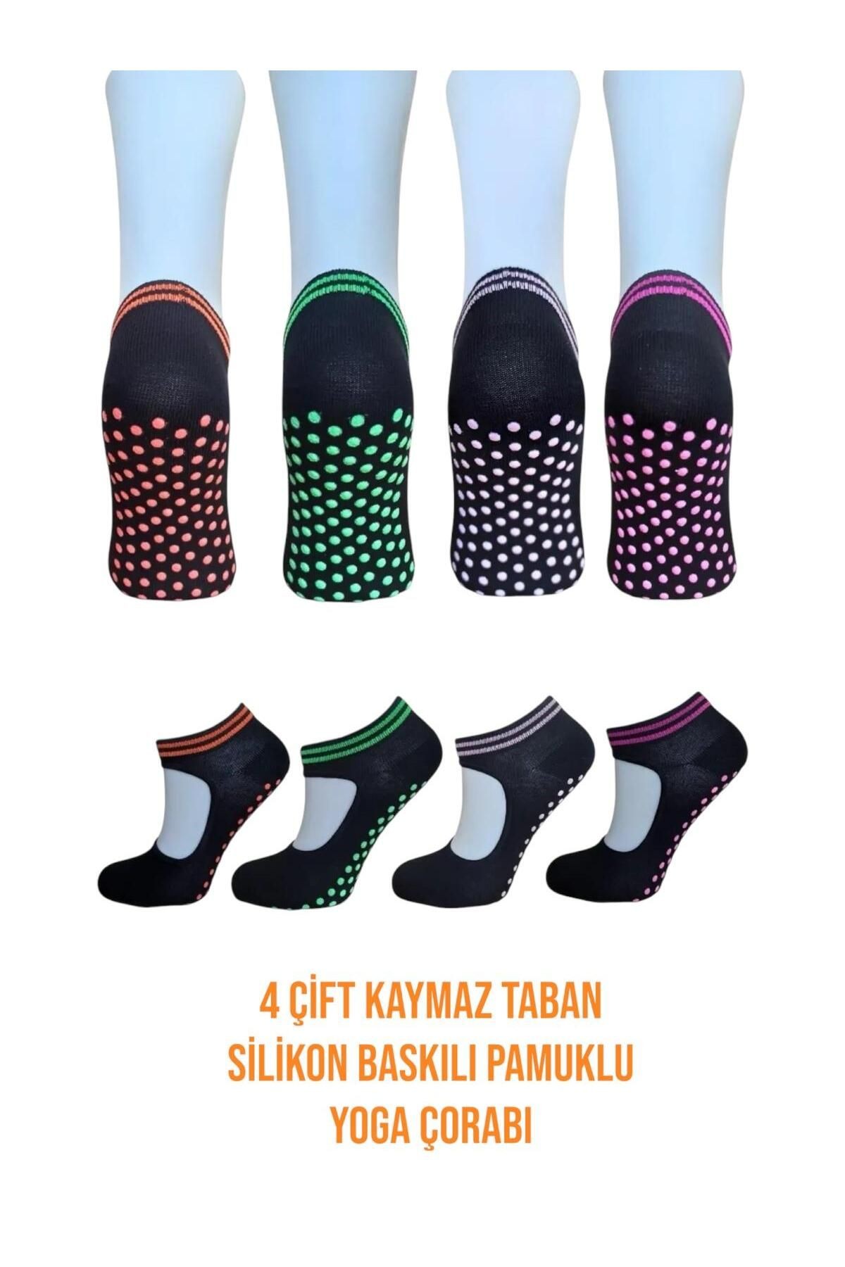 Fitness, Pilates, Yoga Çorabı - Bilek Tutmalı Kaydırmaz Silikon Tabanlı 4 Adet Yoga Çorabı