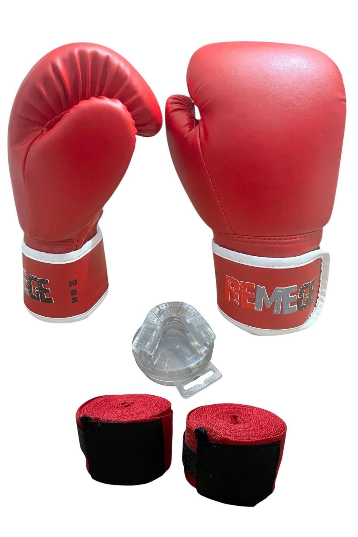 Boks Eldiveni - Boks, Kick Boks, Muay Thai, Maç ve Antrenman Eldiveni + Bandaj - Dişlik 3'lü Set
