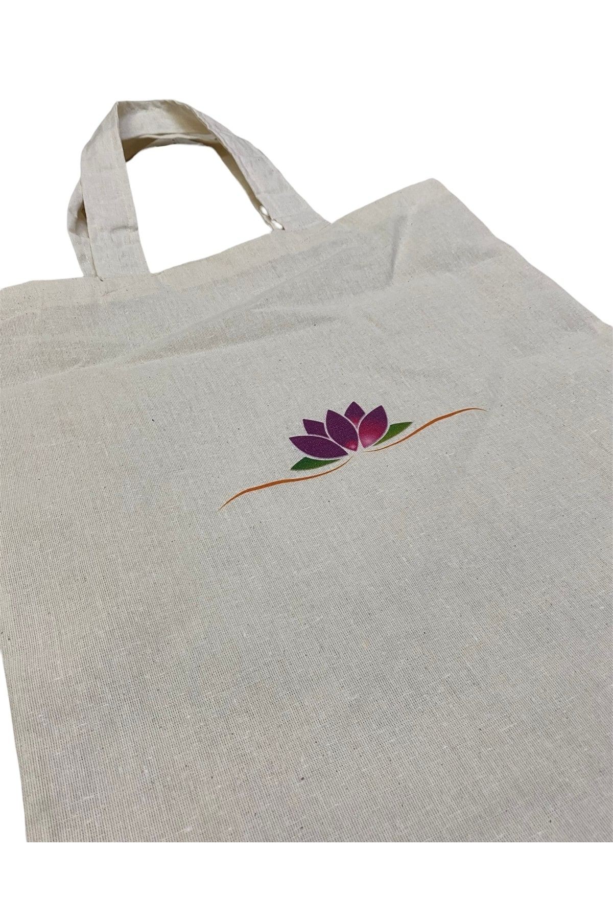 Mor Lotus Çiçeği Baskılı Hambez Plaj Çantası – 56 X 40 X 12 Cm