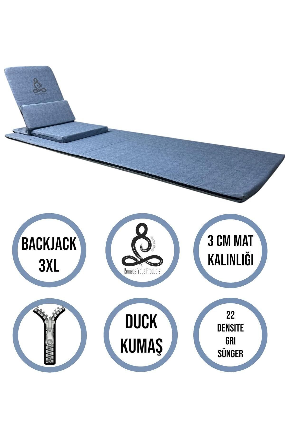 Backjack 3XL - Backjack Yoga Meditasyon Nefes Sandalyesi Destekli Yer Minderi ve 60x180 Kumaş Mat - mavi