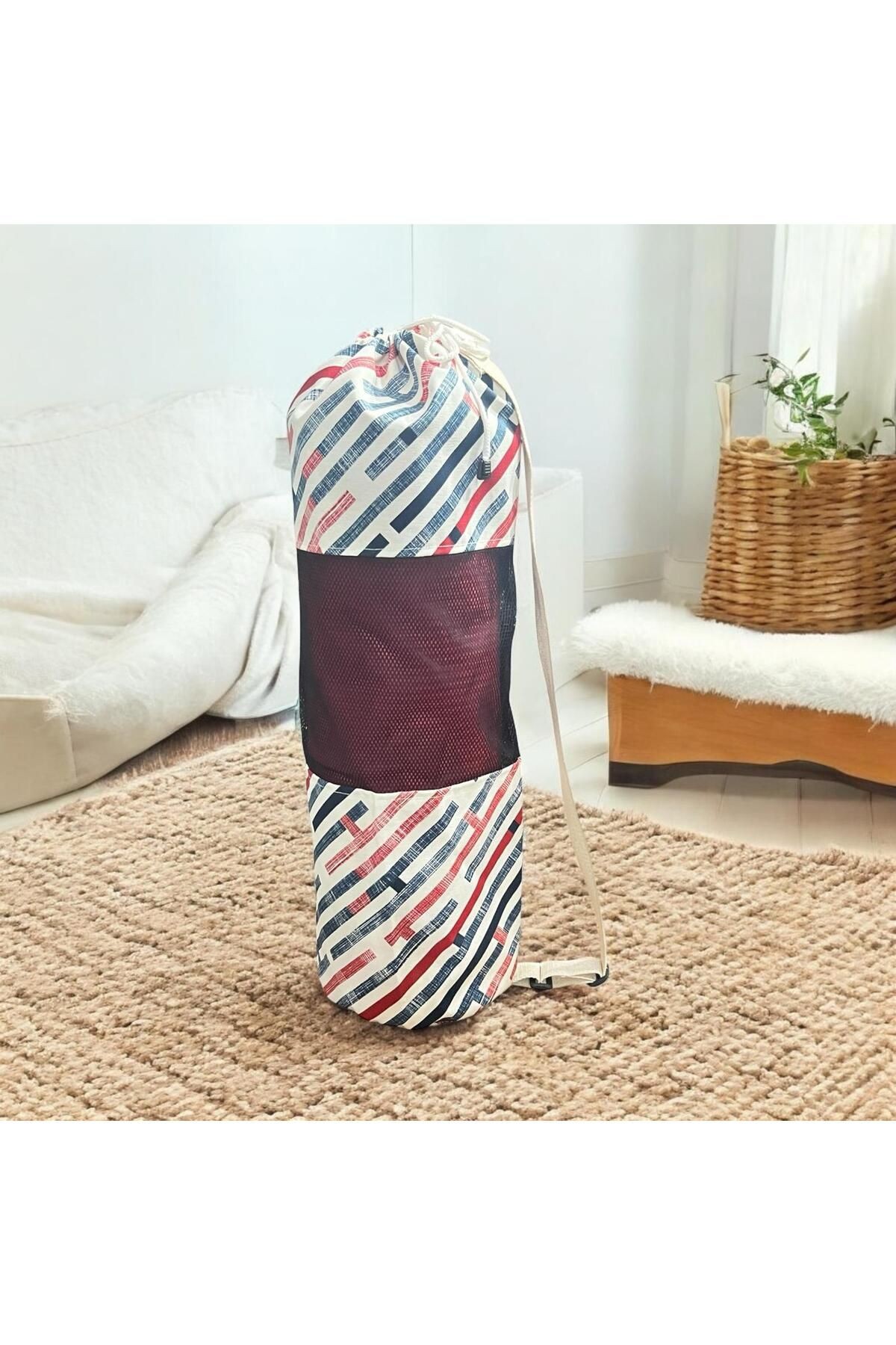 Mat Taşıma Çantası Fileli Duck Kumaş Yoga Matı Fitness, Antrenman Çantası 16 Mm Matlara Kadar Taşır - kırmızı-beyaz-mavi
