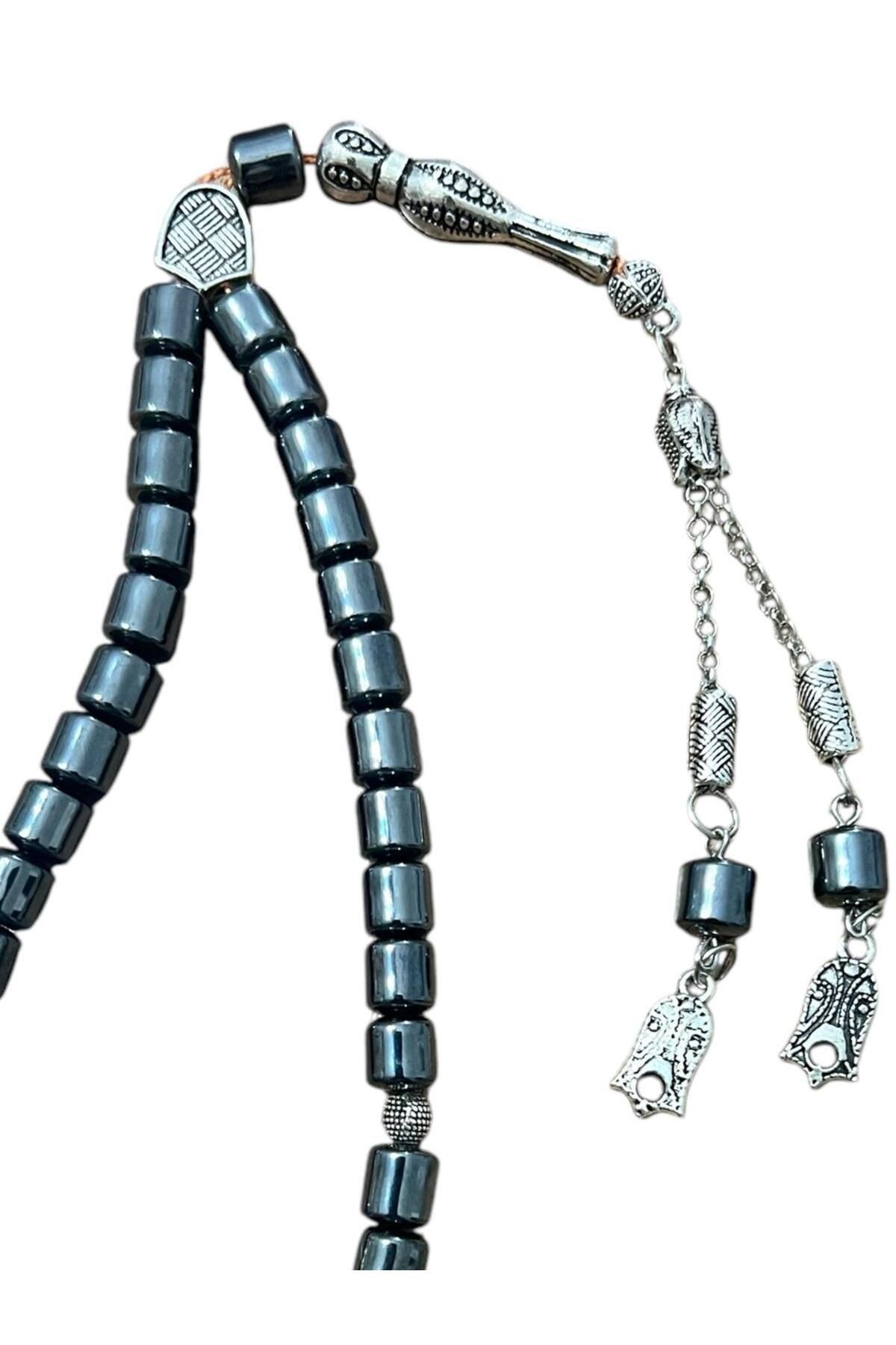 Hematit Taşı Tesbih, Ahşap Kutulu Doğal Taş Hematit Tesbih, 33'lük Hematit Küre Kesim Tesbih 6x4 MM