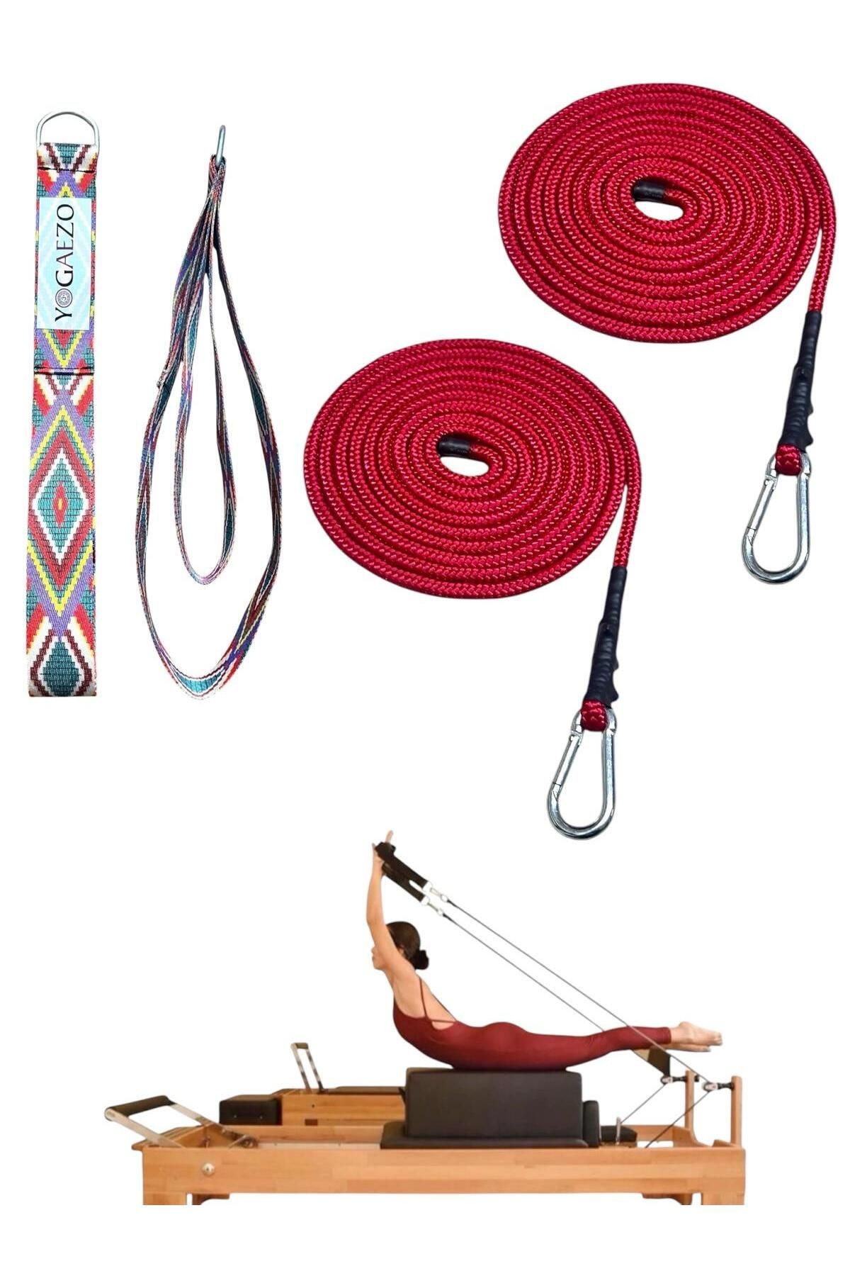 1 Çift Pilates Reformer Halatı + Pilates Reformer Elcik Straps İkili Set Paracord İp Halat - retro kırmızı-kırmızı