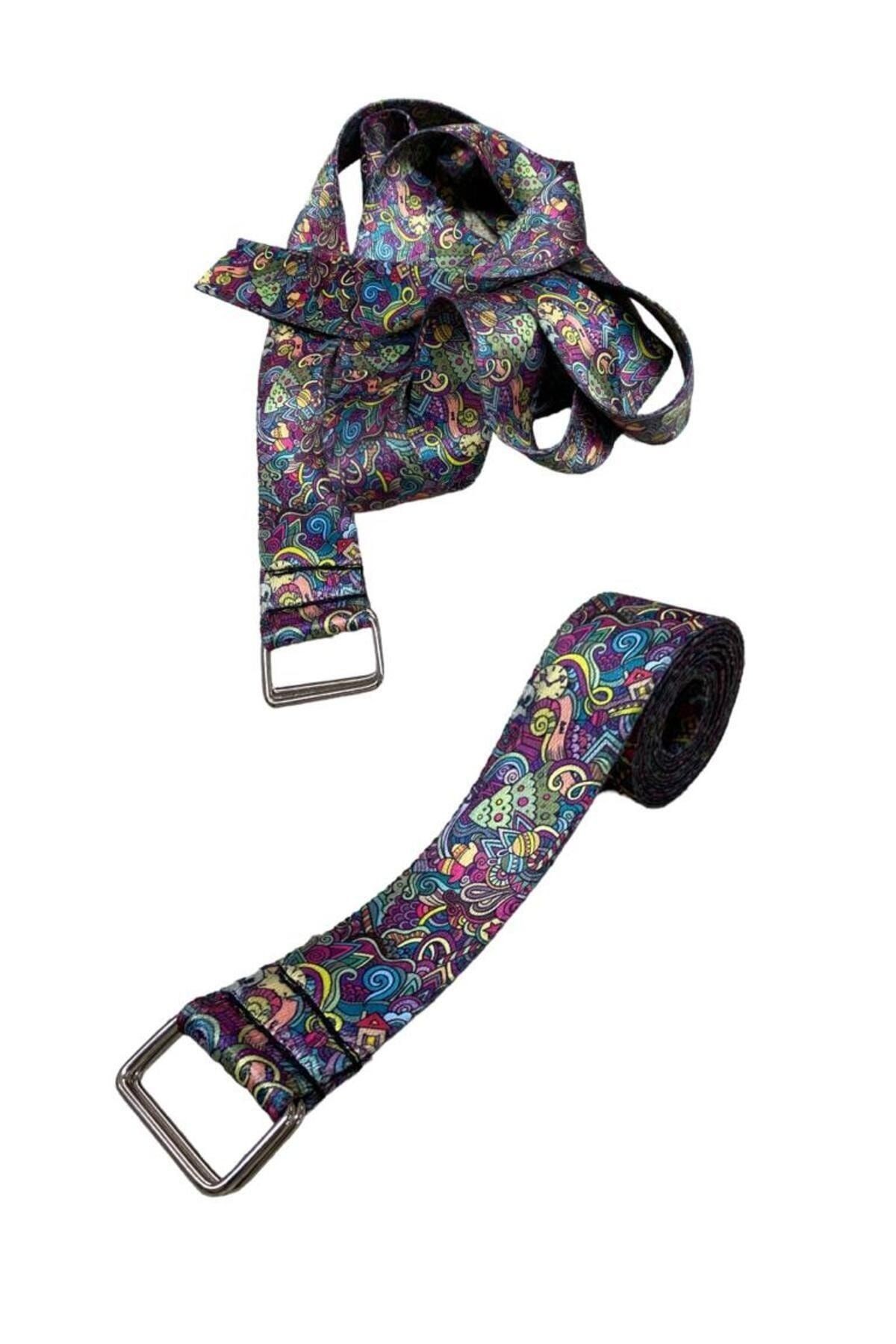 Yoga Kemeri - Desenli Metal Bağlantılı 200 Cm Yoga Kemeri - Yoga Kayışı