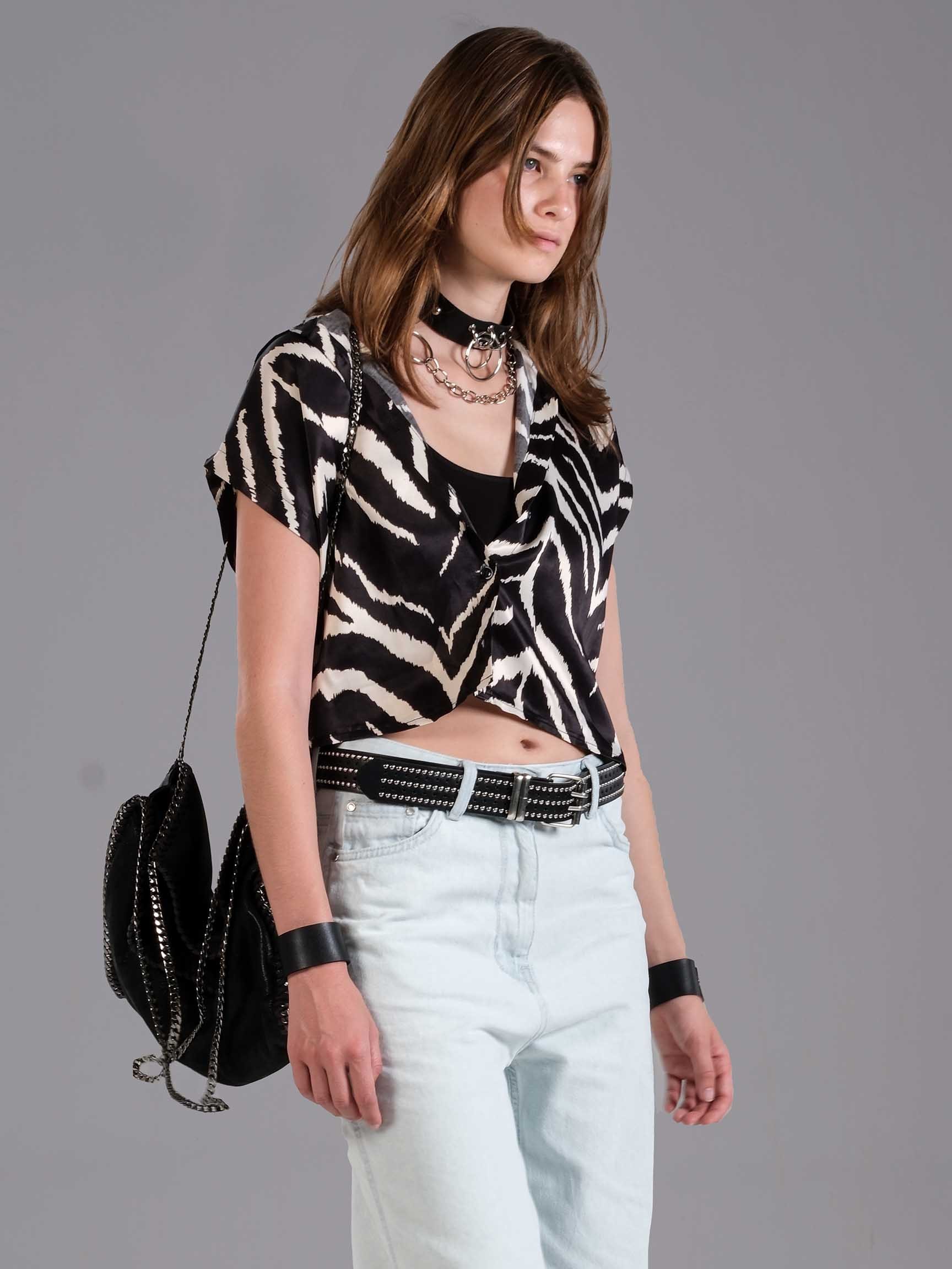 ZEBRA DESEN CROP SATEN KADIN GÖMLEK
