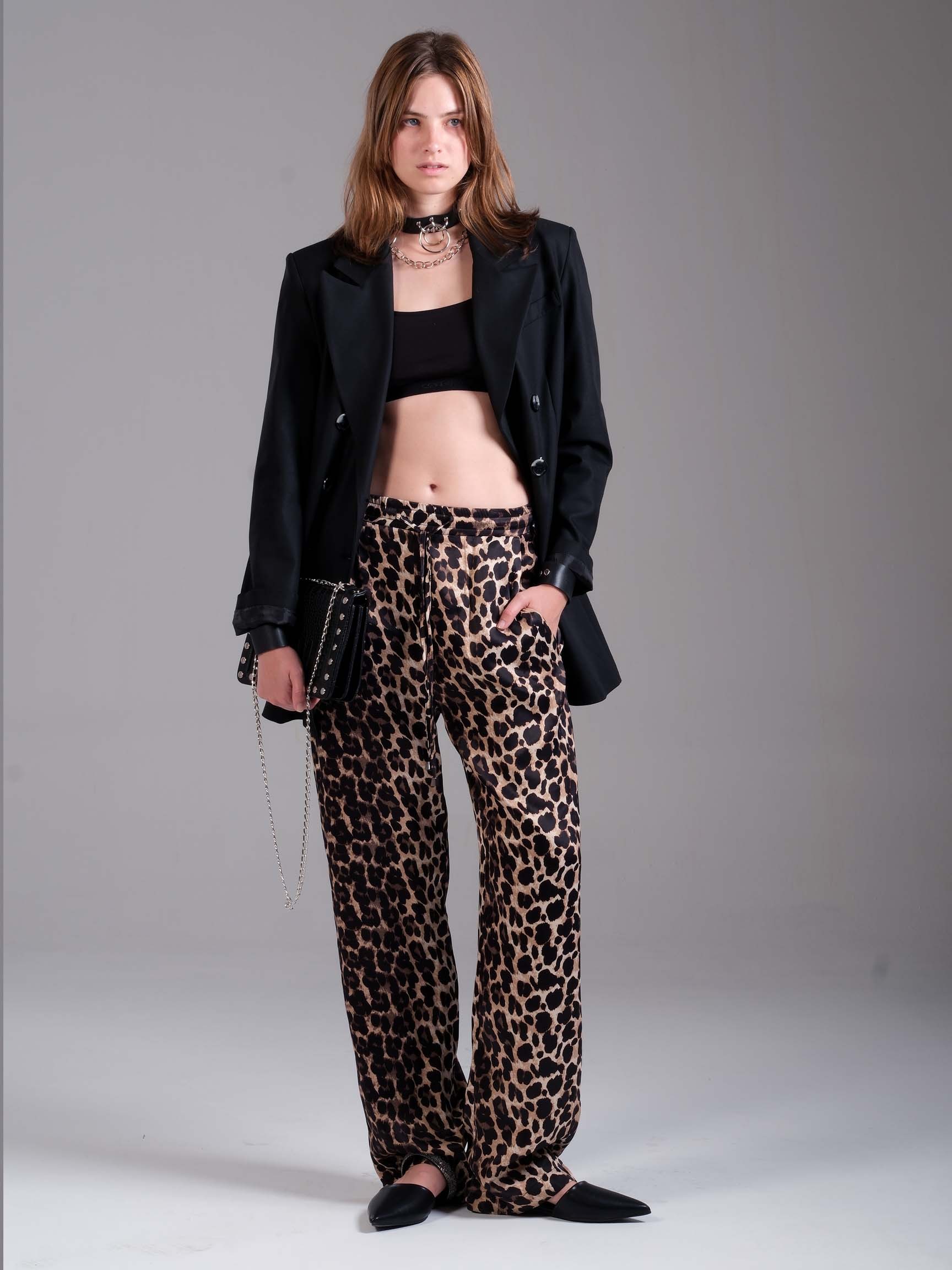 SATEN LEOPAR DESEN KADIN PANTOLON