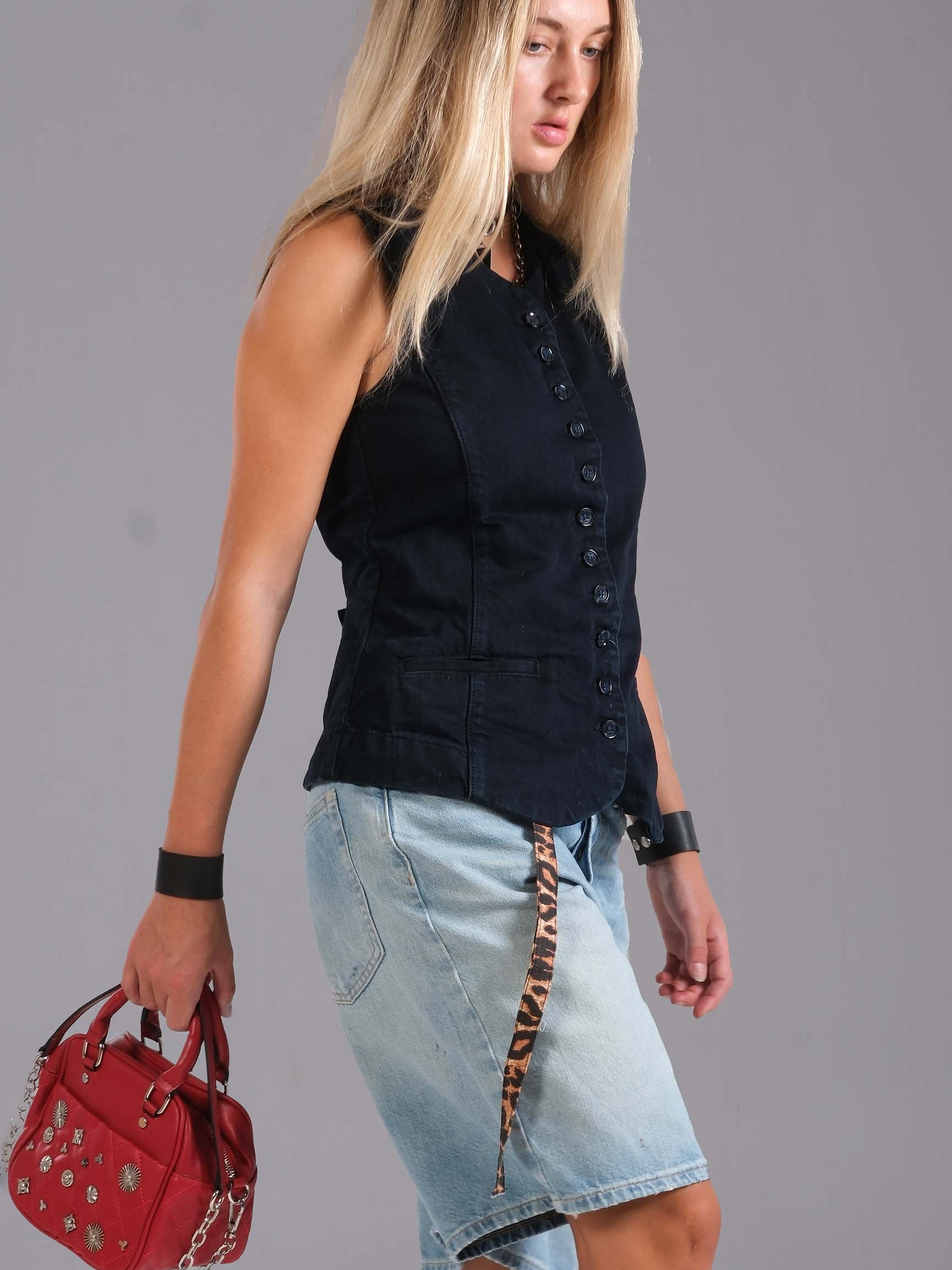 DÜĞMELİ KADIN DENIM YELEK