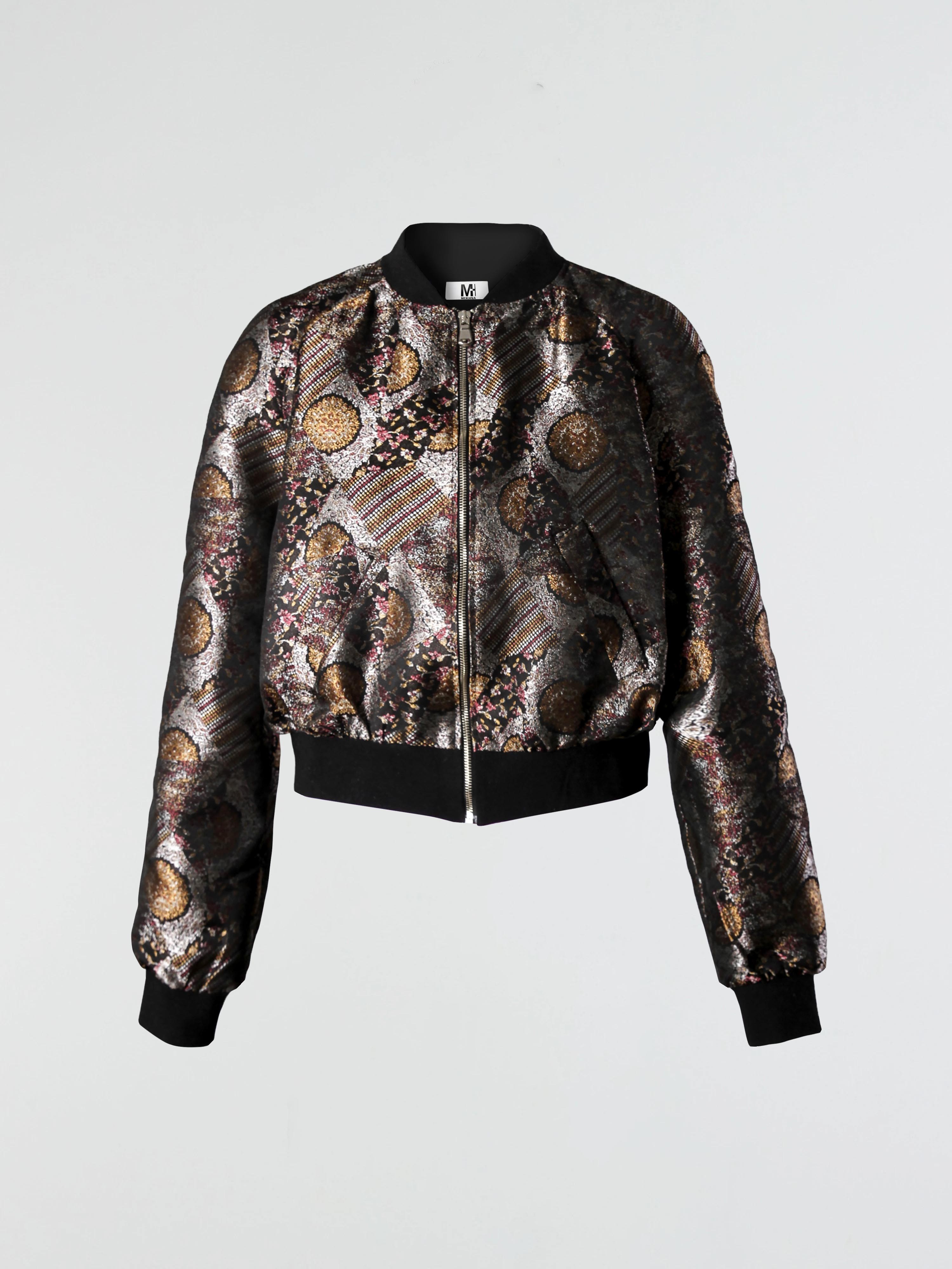 SATEN DOKUMA DESEN KADIN BOMBER CEKET