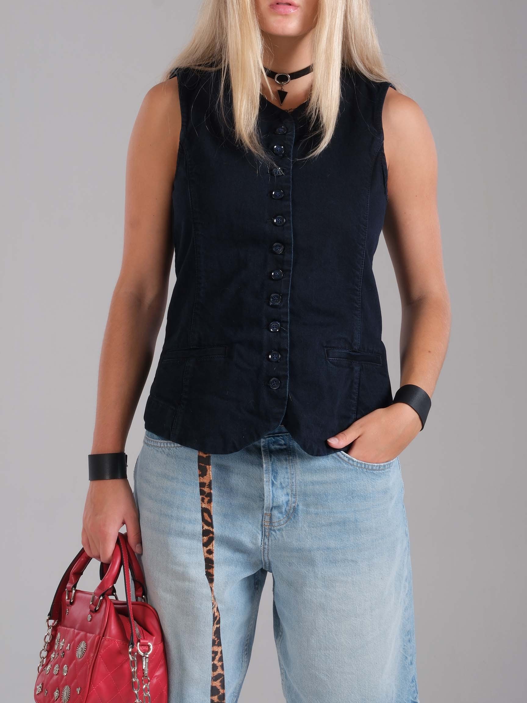 DÜĞMELİ KADIN DENIM YELEK