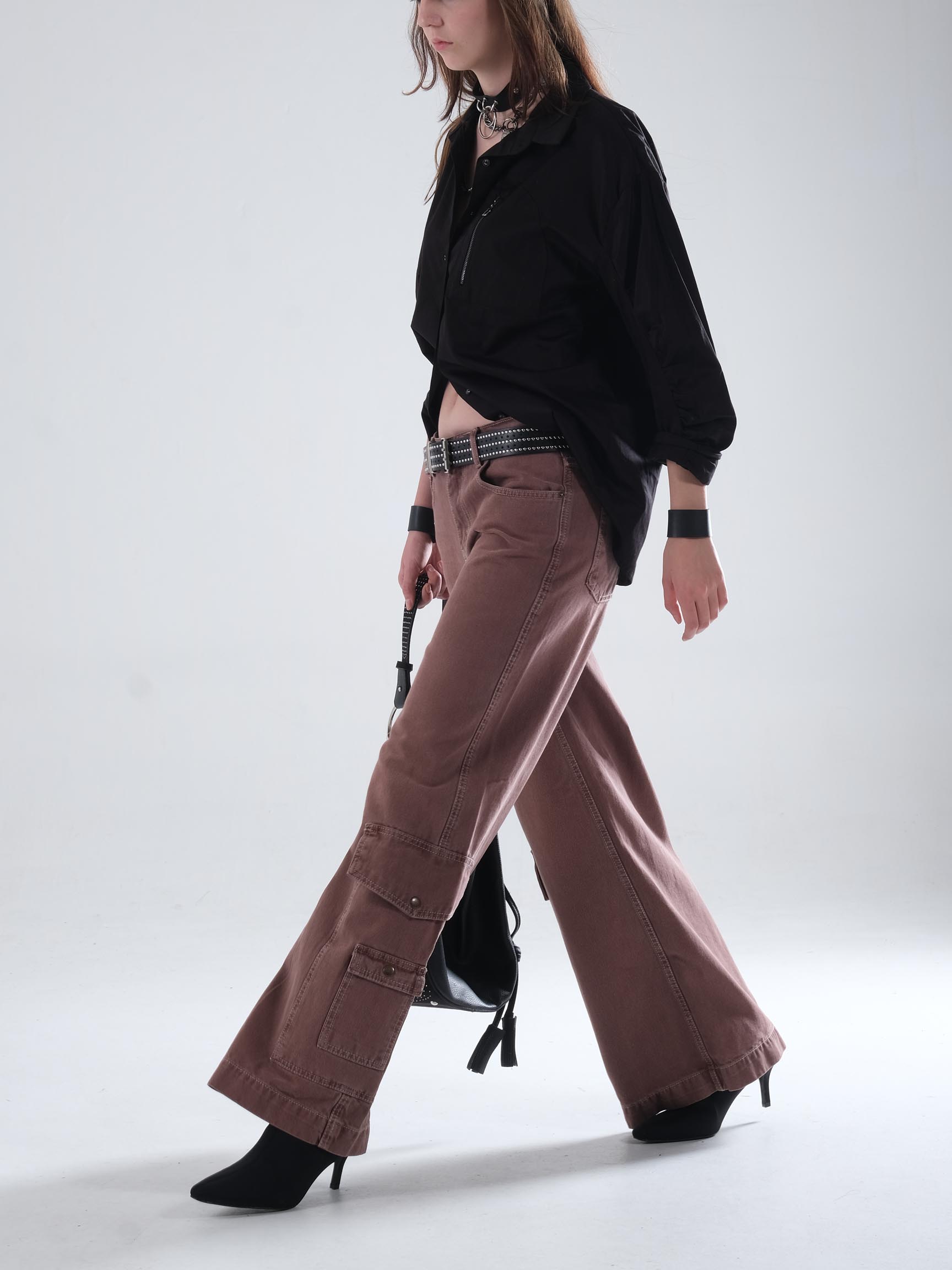 GENİŞ PAÇA CARGO CEPLİ KADIN DENIM PANTOLON
