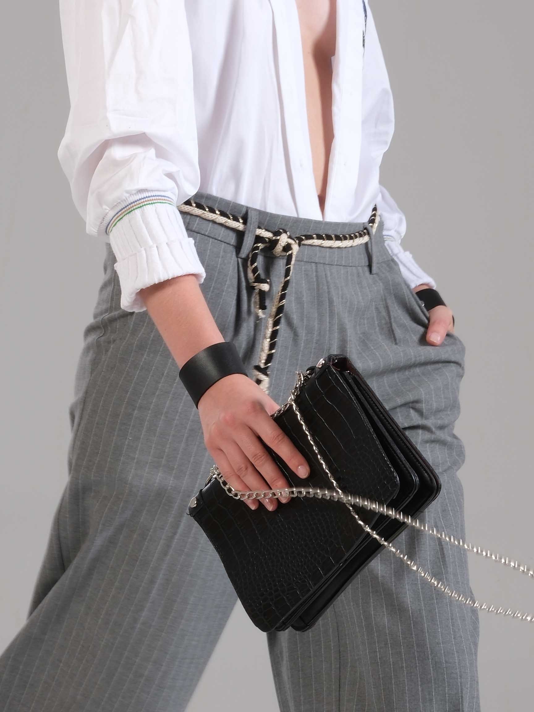 HIGH  COLLAR EMBROIDERY DETAIL SHIRT