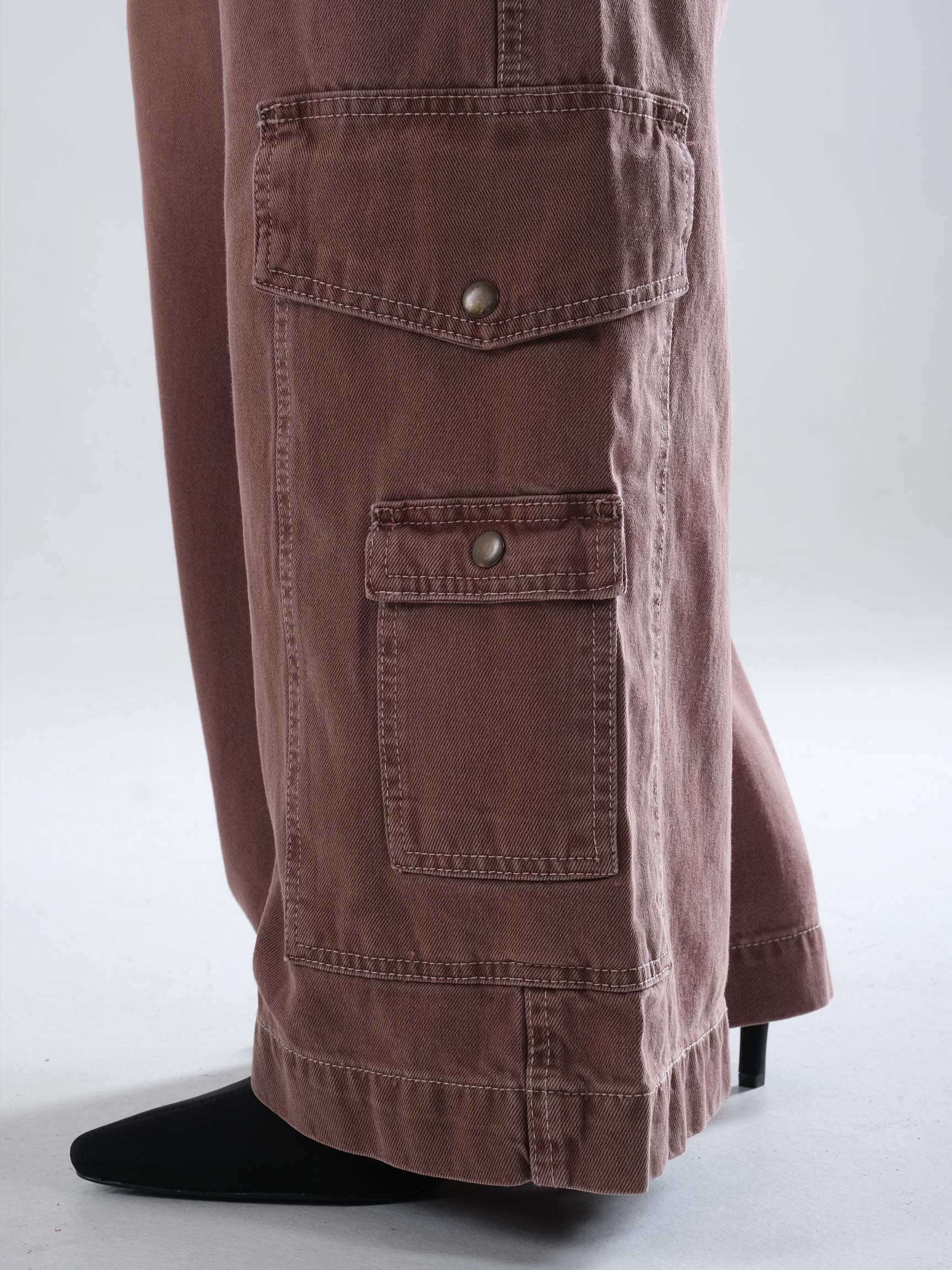 GENİŞ PAÇA CARGO CEPLİ KADIN DENIM PANTOLON