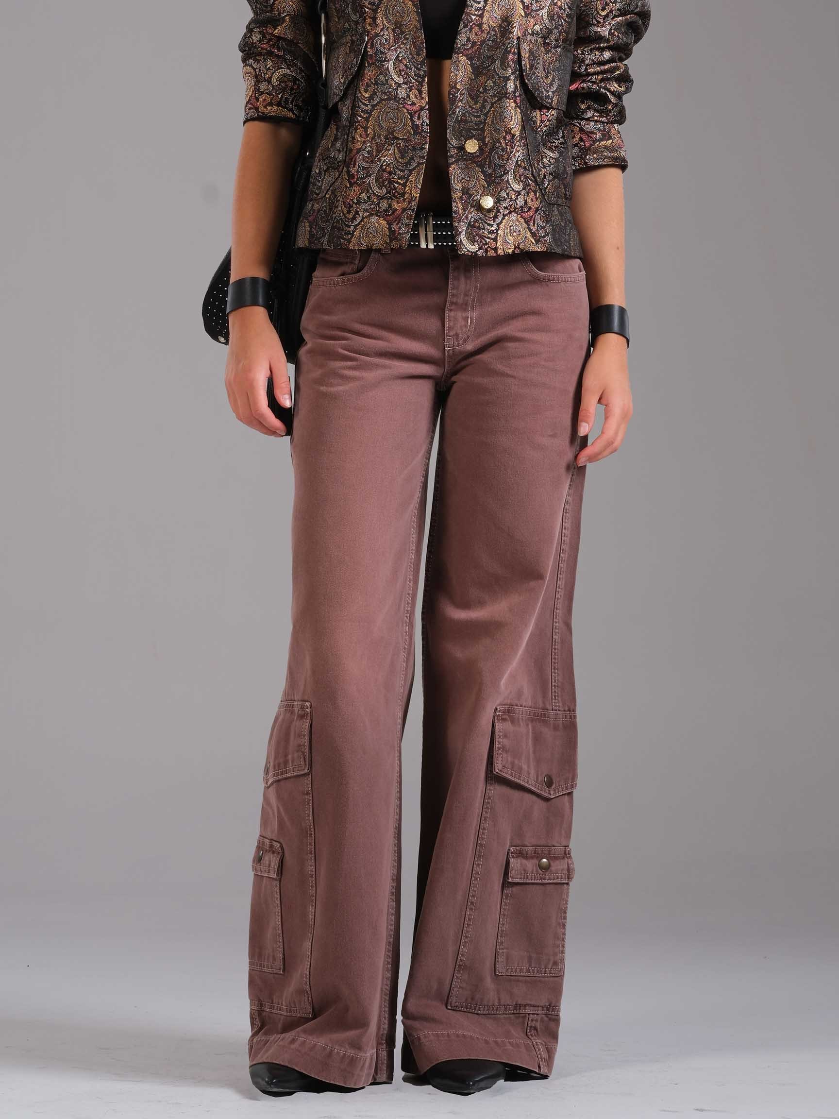 GENİŞ PAÇA CARGO CEPLİ KADIN DENIM PANTOLON