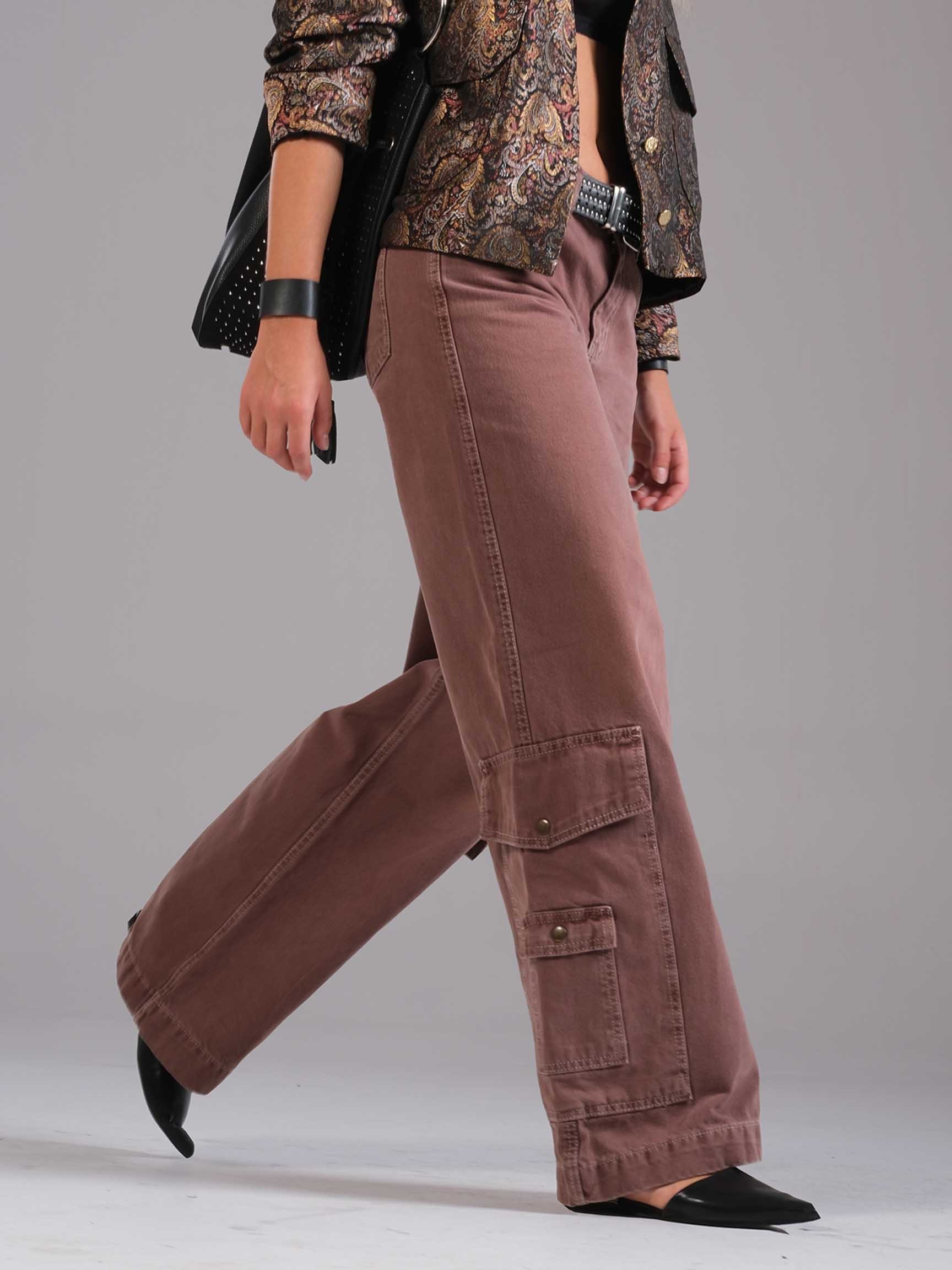 GENİŞ PAÇA CARGO CEPLİ KADIN DENIM PANTOLON
