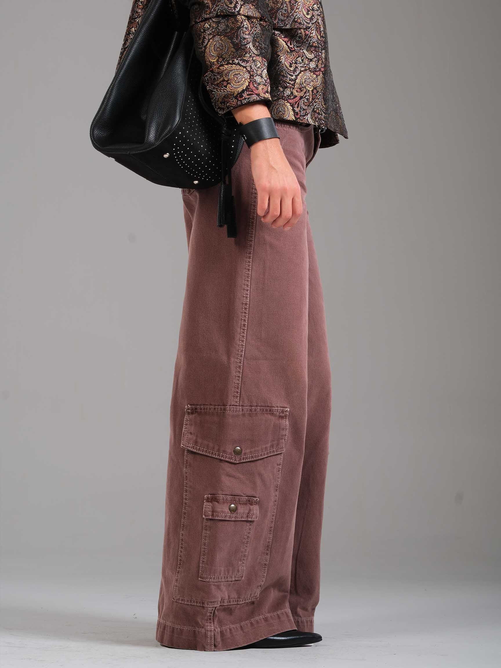 GENİŞ PAÇA CARGO CEPLİ KADIN DENIM PANTOLON