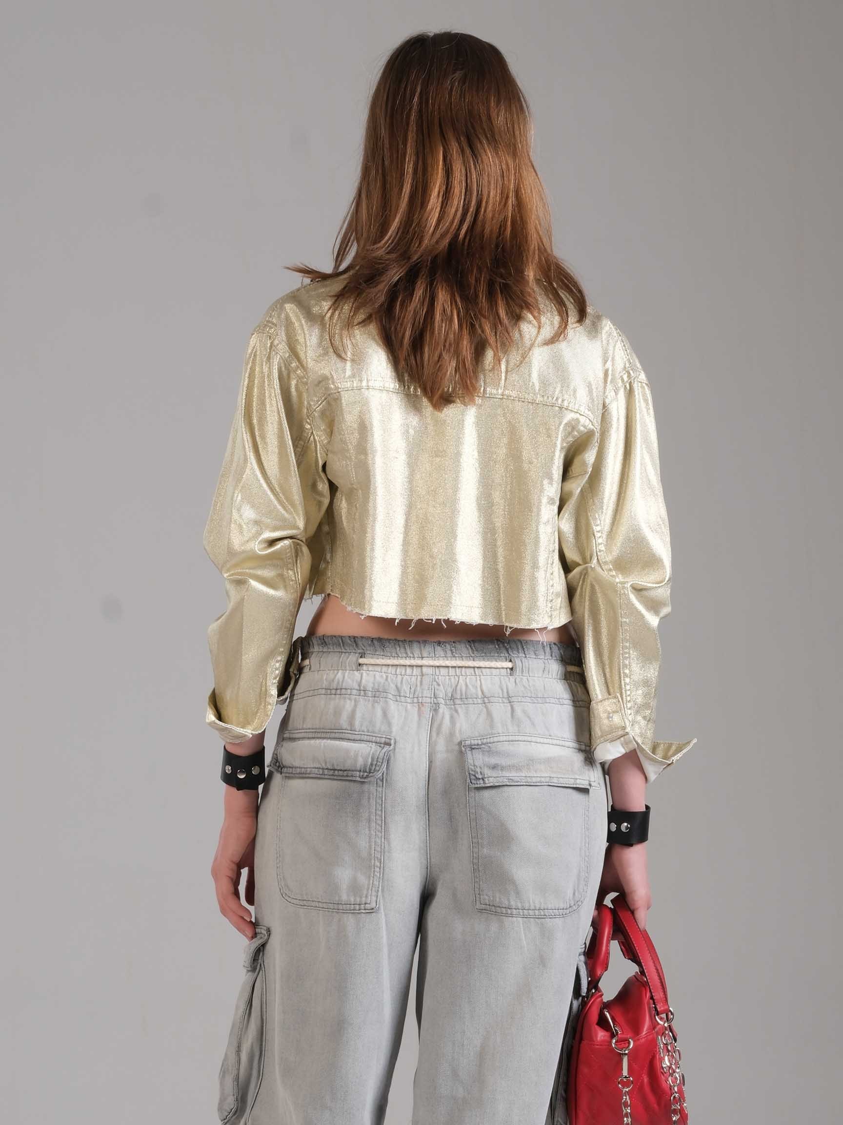 PARLAK DENIM KADIN CROP CEKET