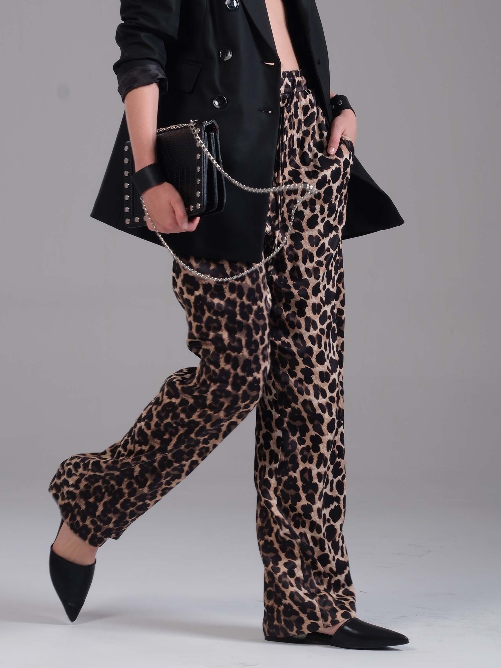 SATEN LEOPAR DESEN KADIN PANTOLON