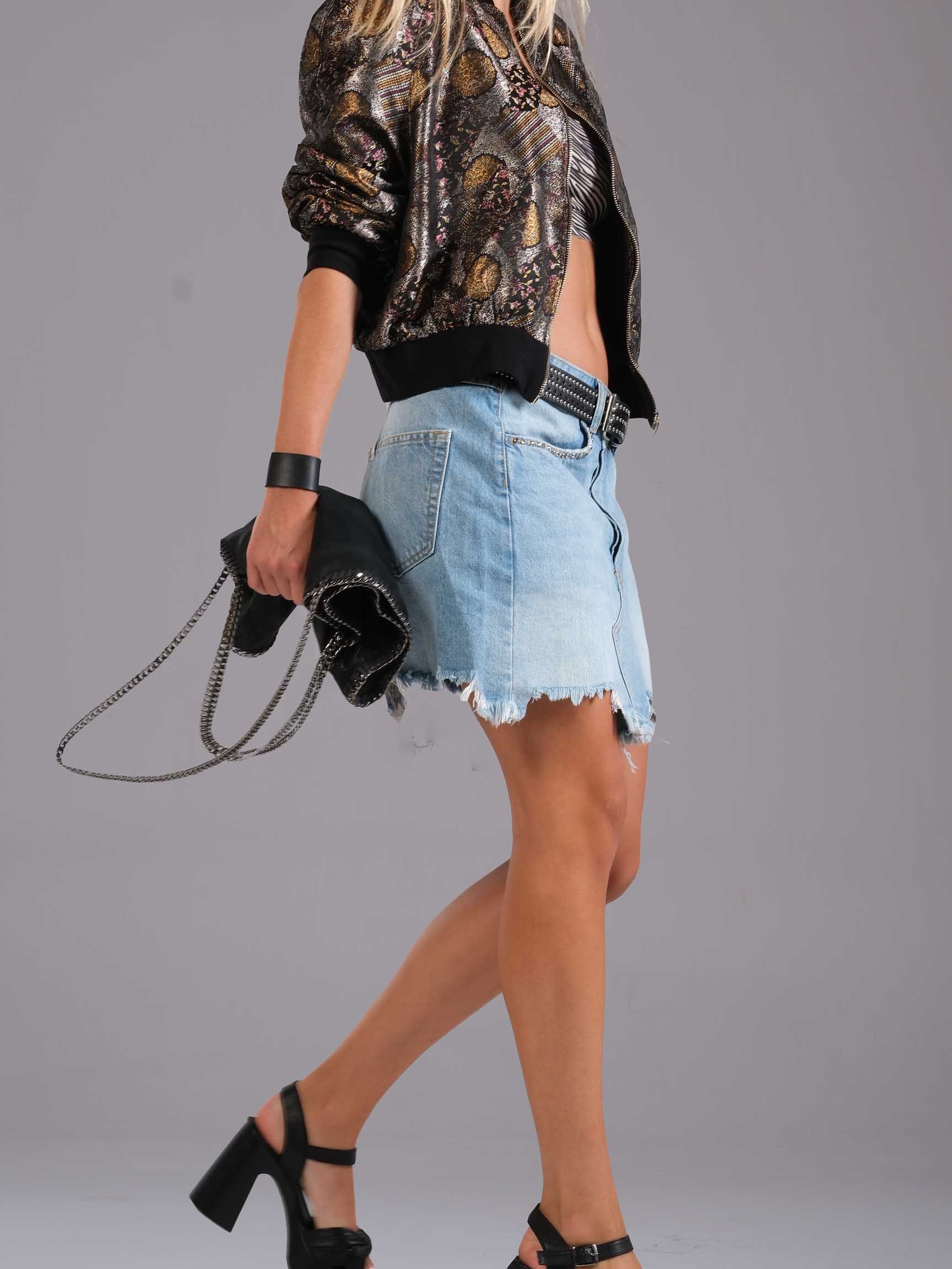YIRTIK DETAY DENIM MİNİ ETEK
