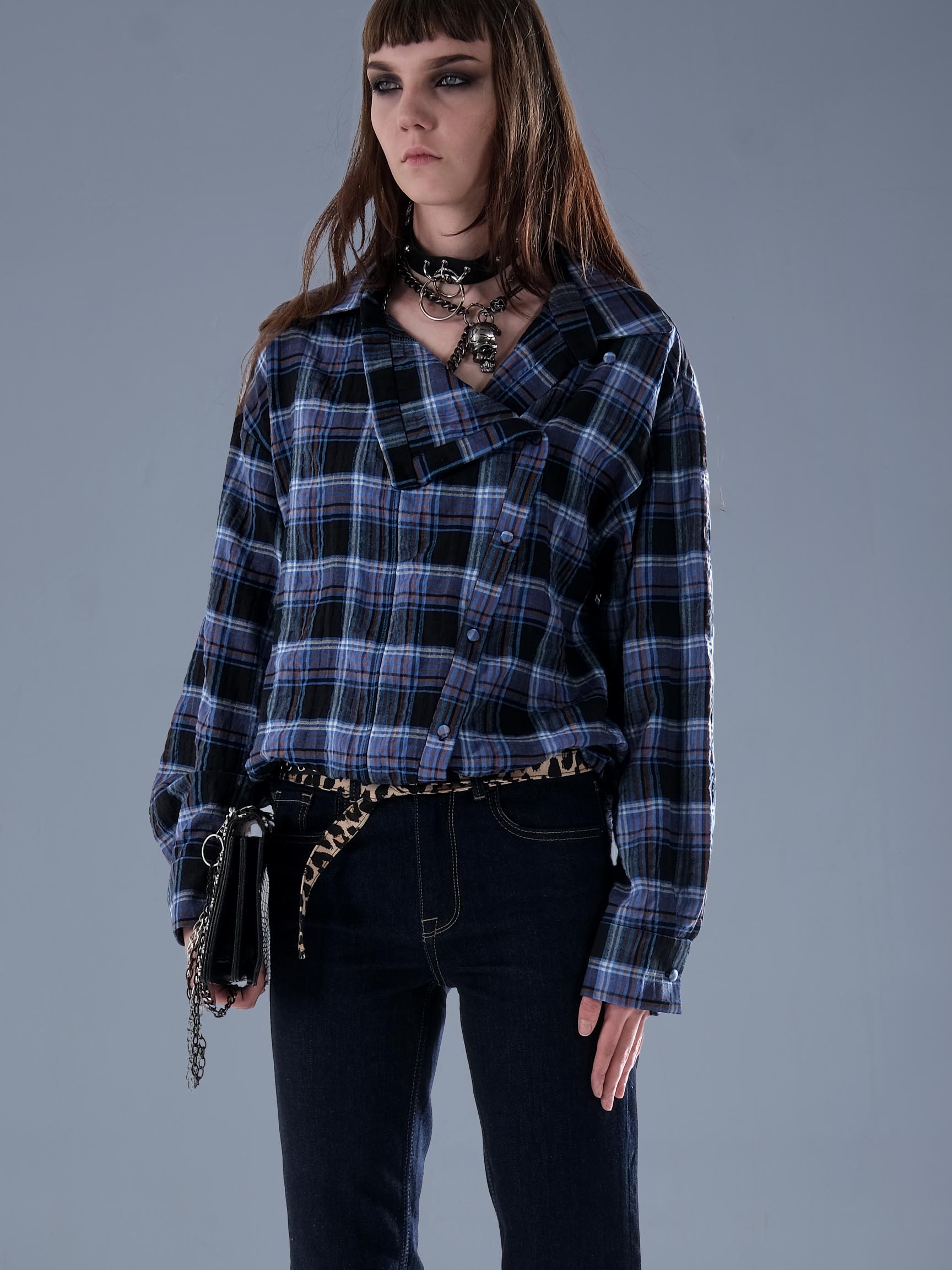 ASİMETRİK YAKA EKOSELİ KADIN GÖMLEK