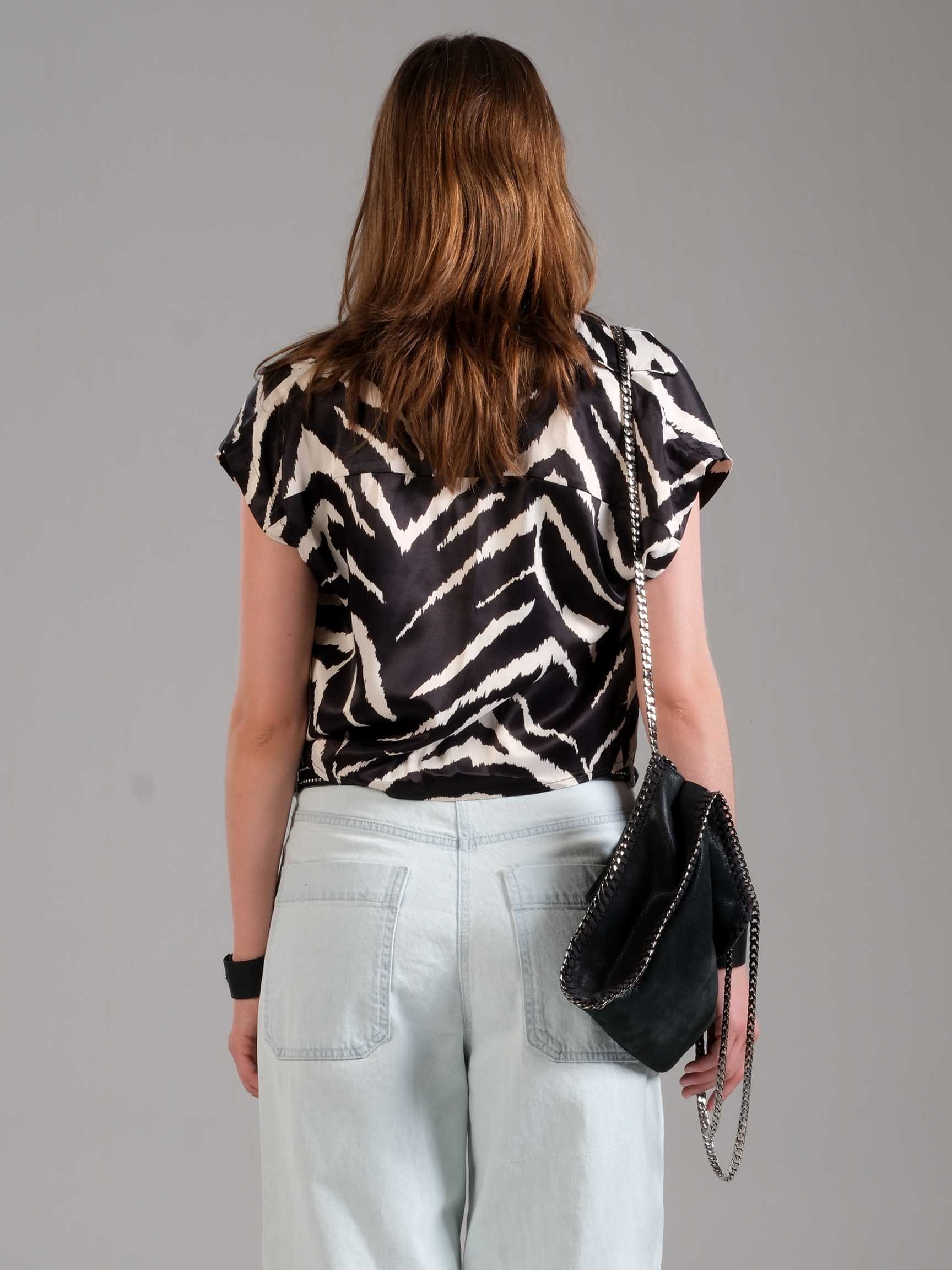 ZEBRA DESEN CROP SATEN KADIN GÖMLEK