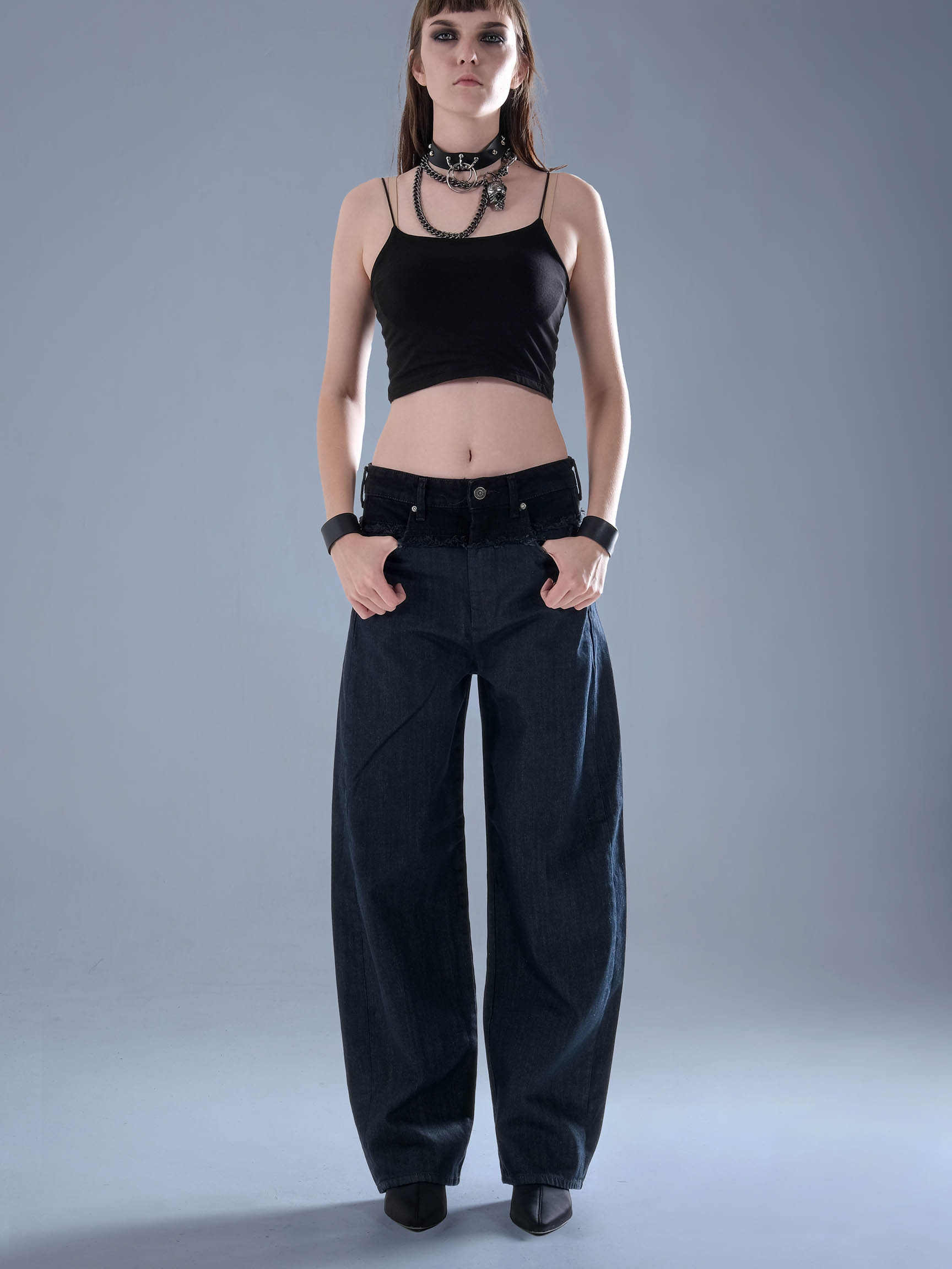 WAIST DETAIL BARREL DENIM PANT