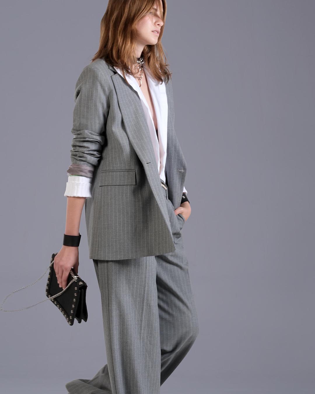 KRUVAZE  TEK DÜĞME ÇİZGİLİ KADIN CEKET