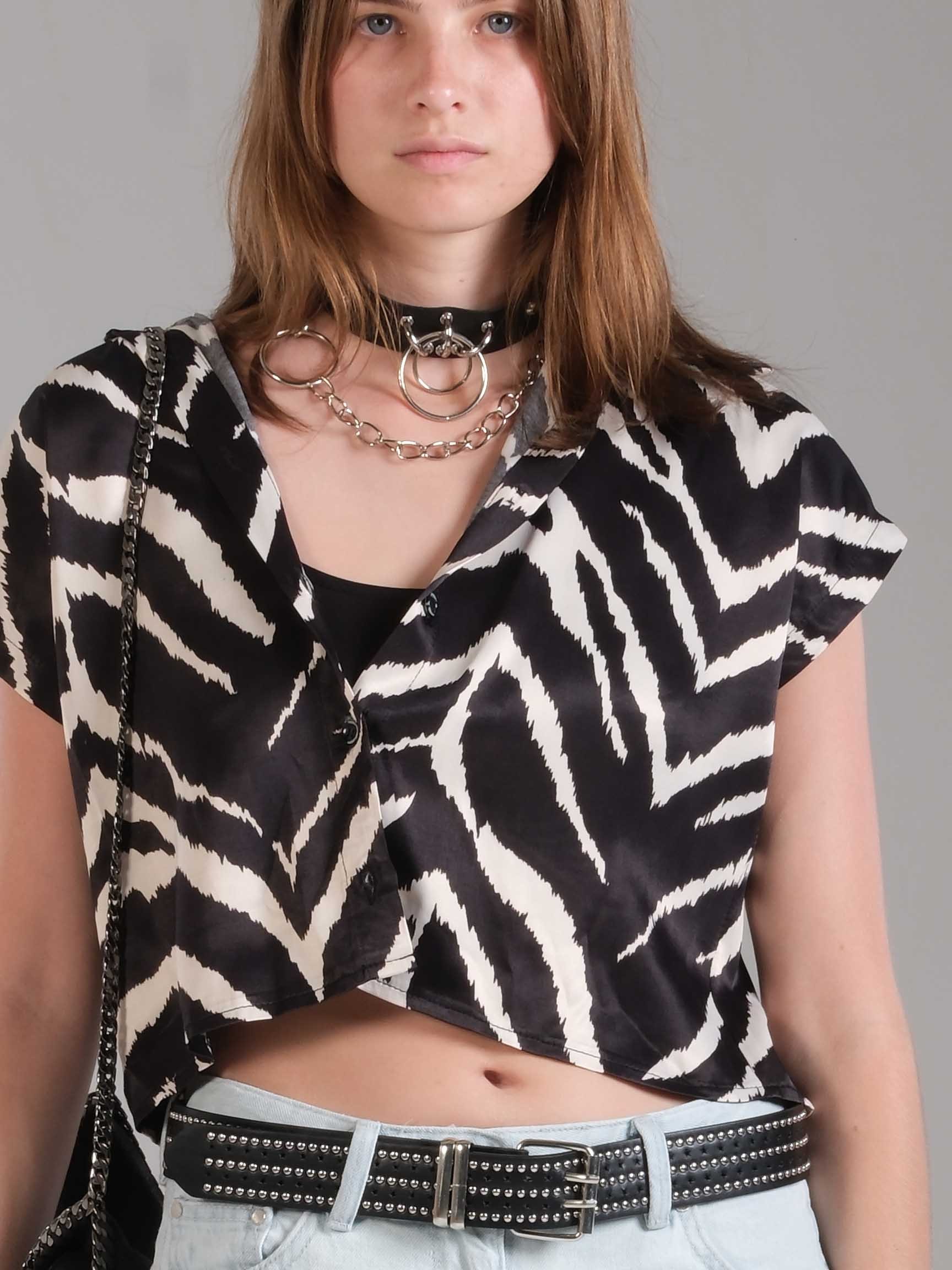 ZEBRA DESEN CROP SATEN KADIN GÖMLEK