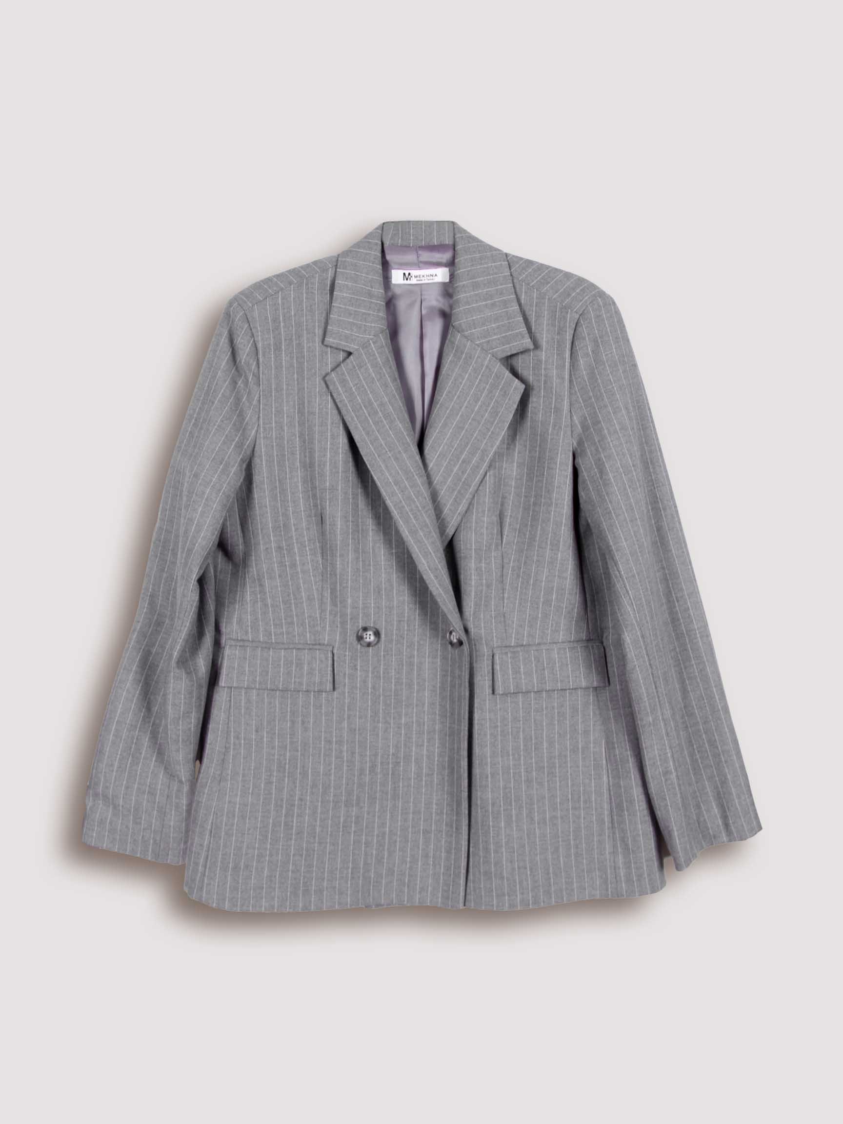 DOUBLE-BREASTED SINGLE-BUTTON STRIPED WOMAN JACKET