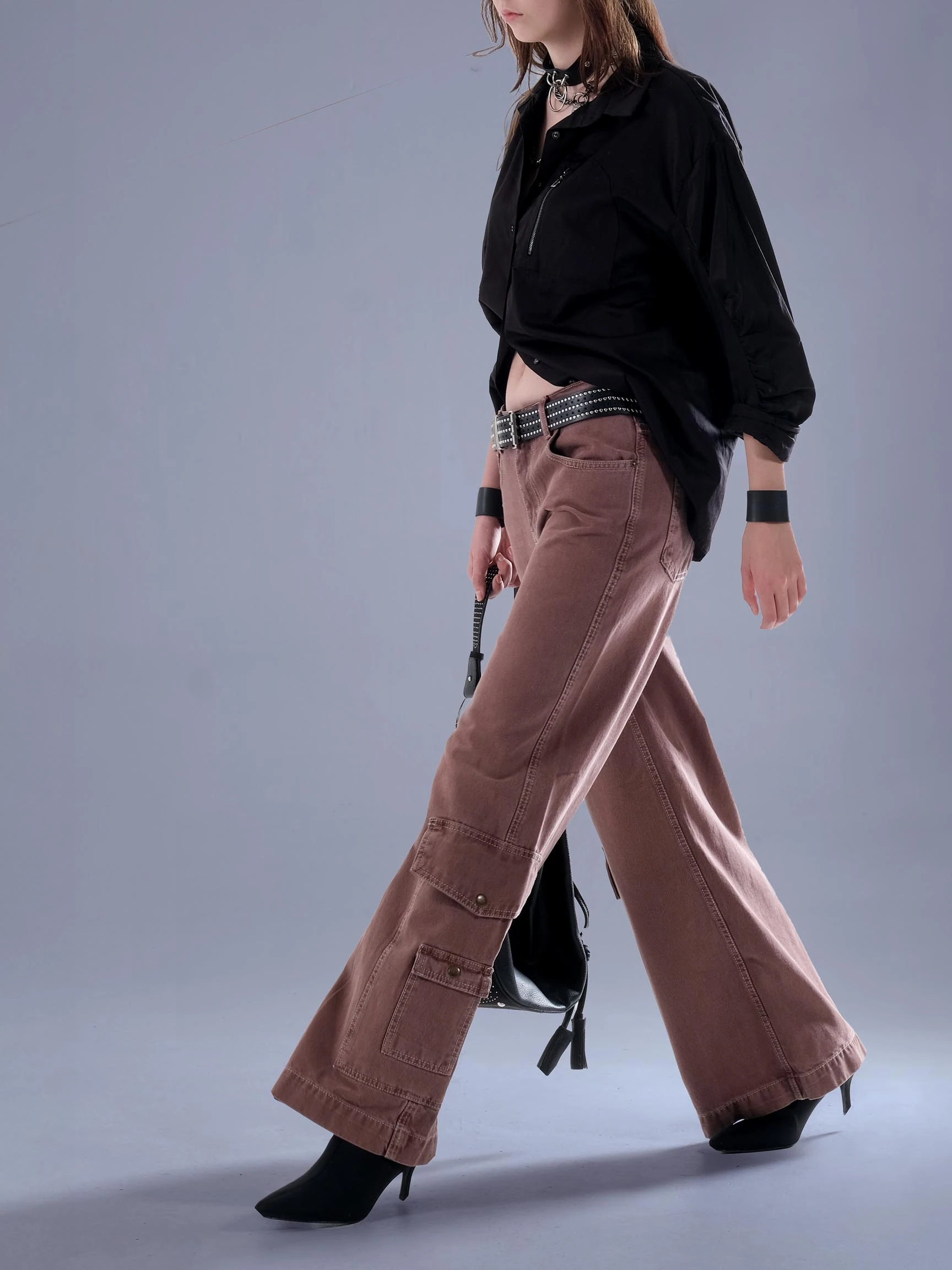 GENİŞ PAÇA CARGO CEPLİ KADIN DENIM PANTOLON