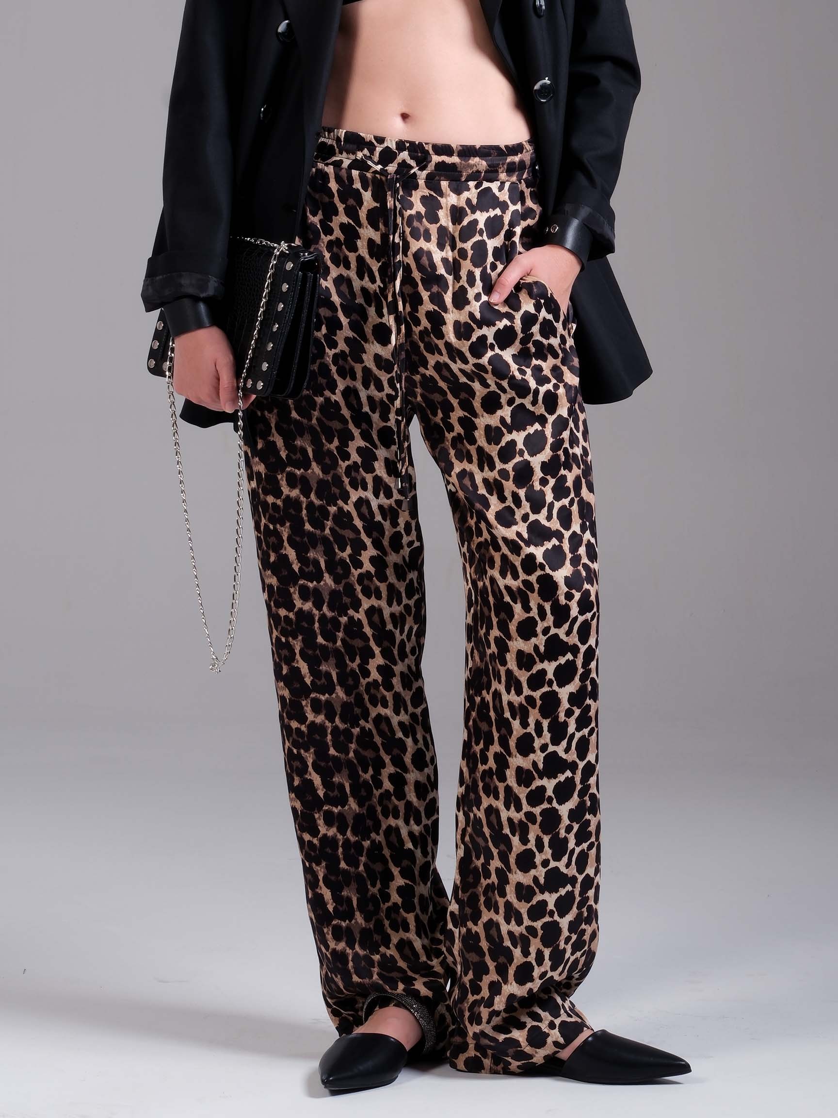 SATEN LEOPAR DESEN KADIN PANTOLON