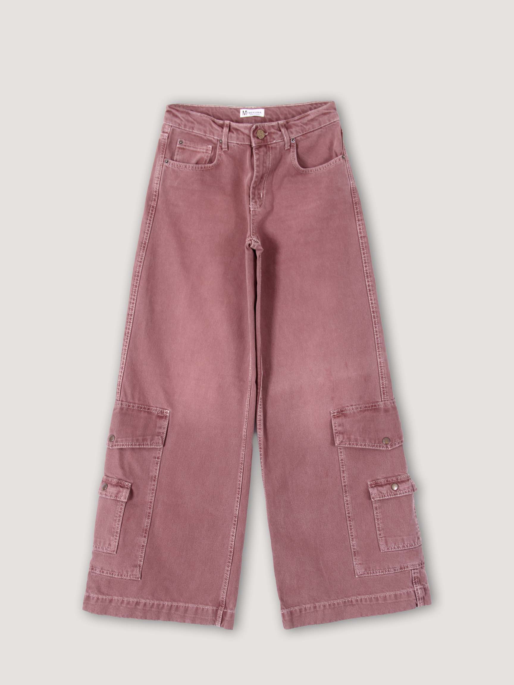 GENİŞ PAÇA CARGO CEPLİ KADIN DENIM PANTOLON