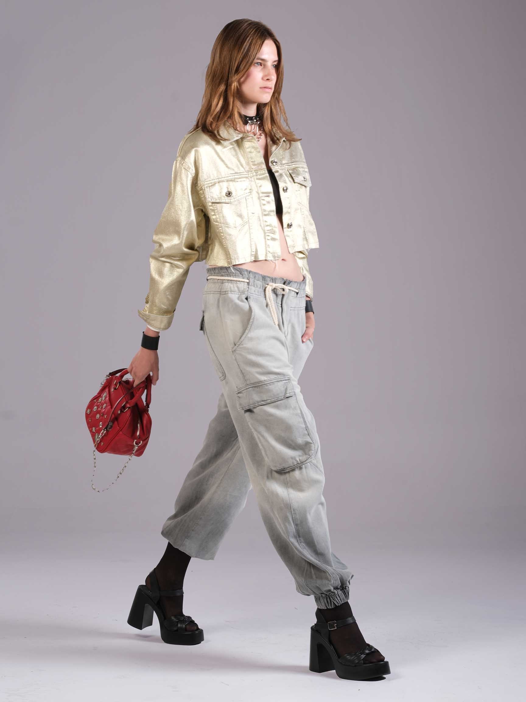PARLAK DENIM KADIN CROP CEKET