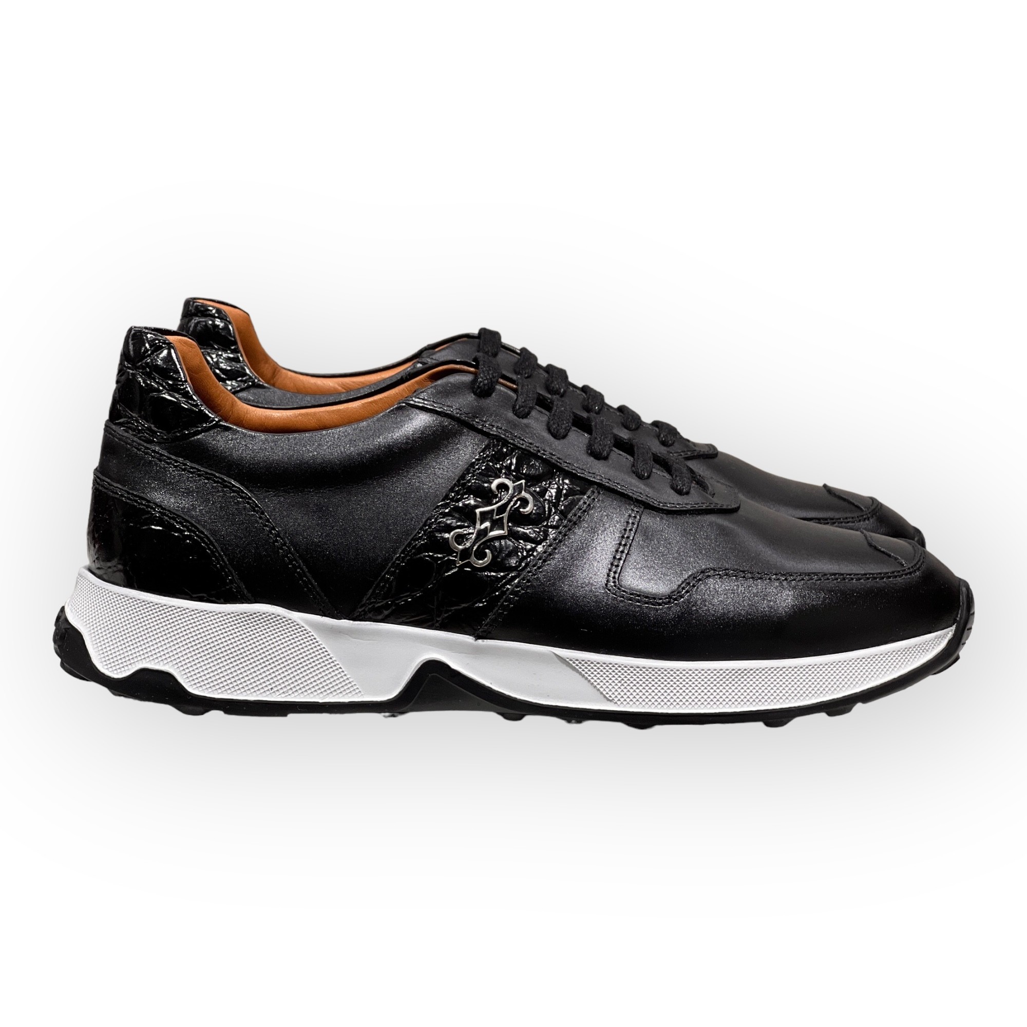 SOSO Black Genuine Leather Sneaker Shoes