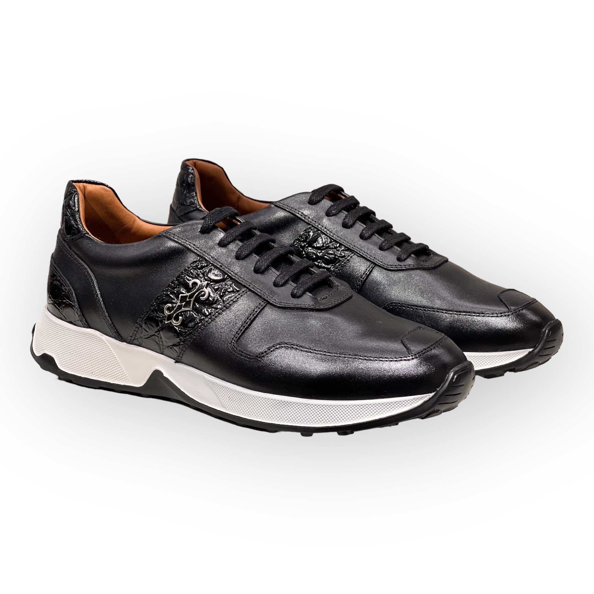 SOSO Black Genuine Leather Sneaker Shoes