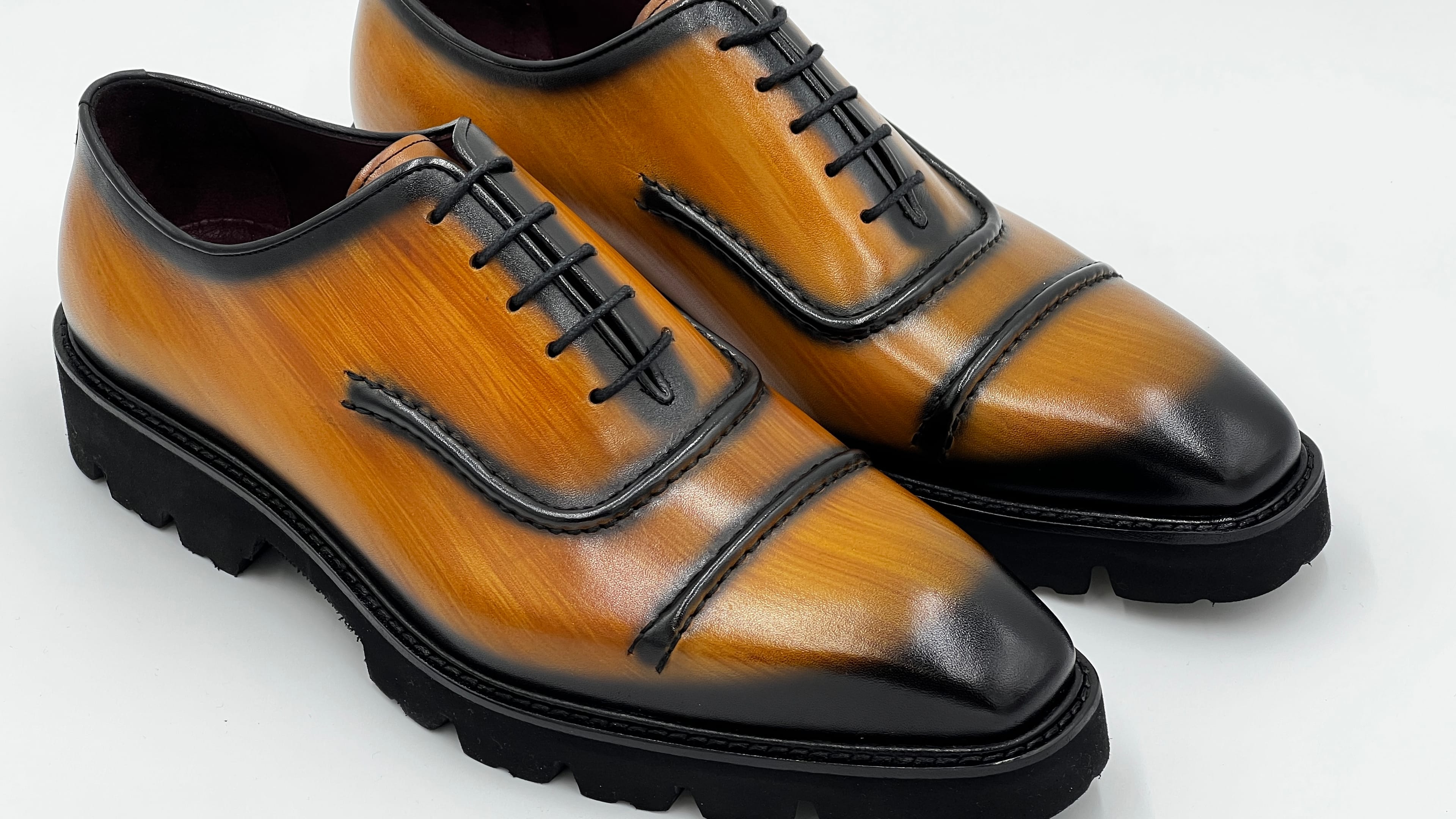LAKAS Handpaint Tan Rubber Sole Leather Shoes