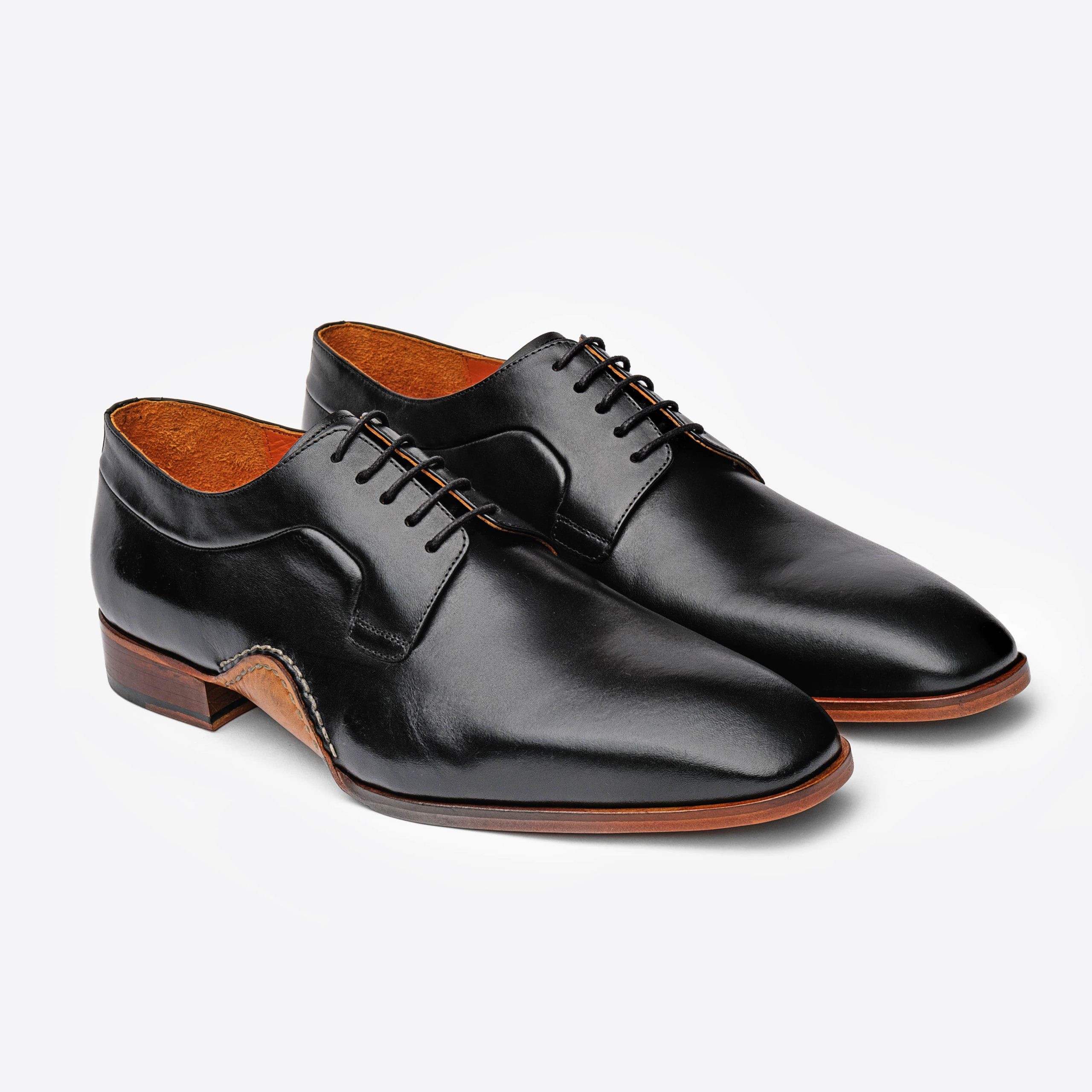 NAPOLIS Men's Black Shoes with Hand-stitched Leather Sole Structure