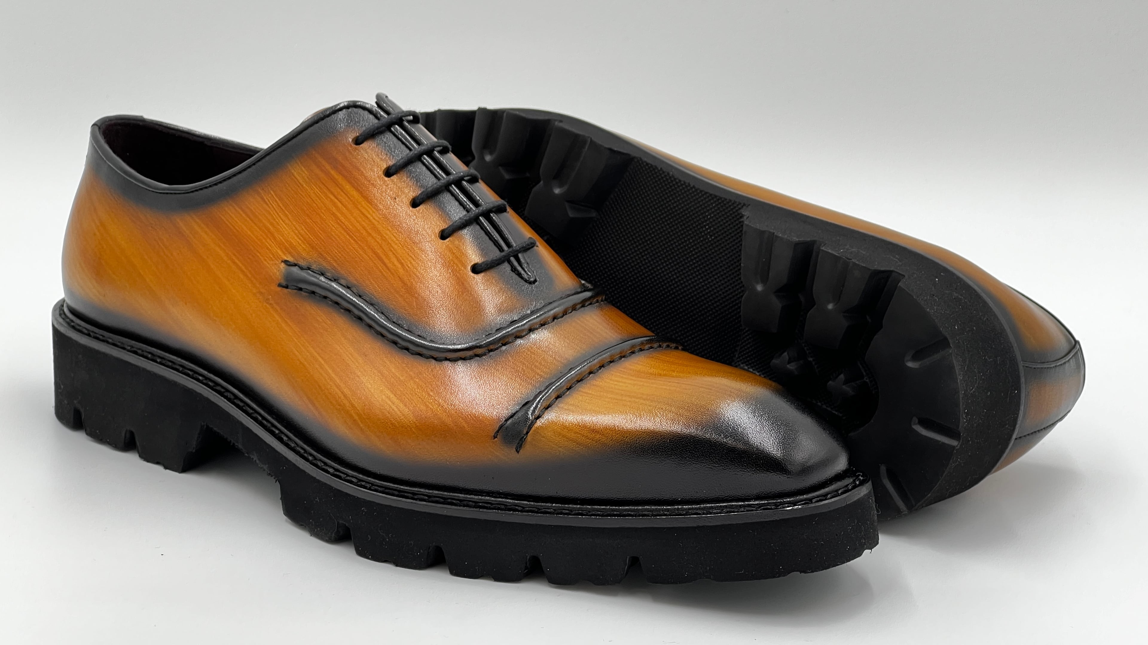 LAKAS Handpaint Tan Rubber Sole Leather Shoes