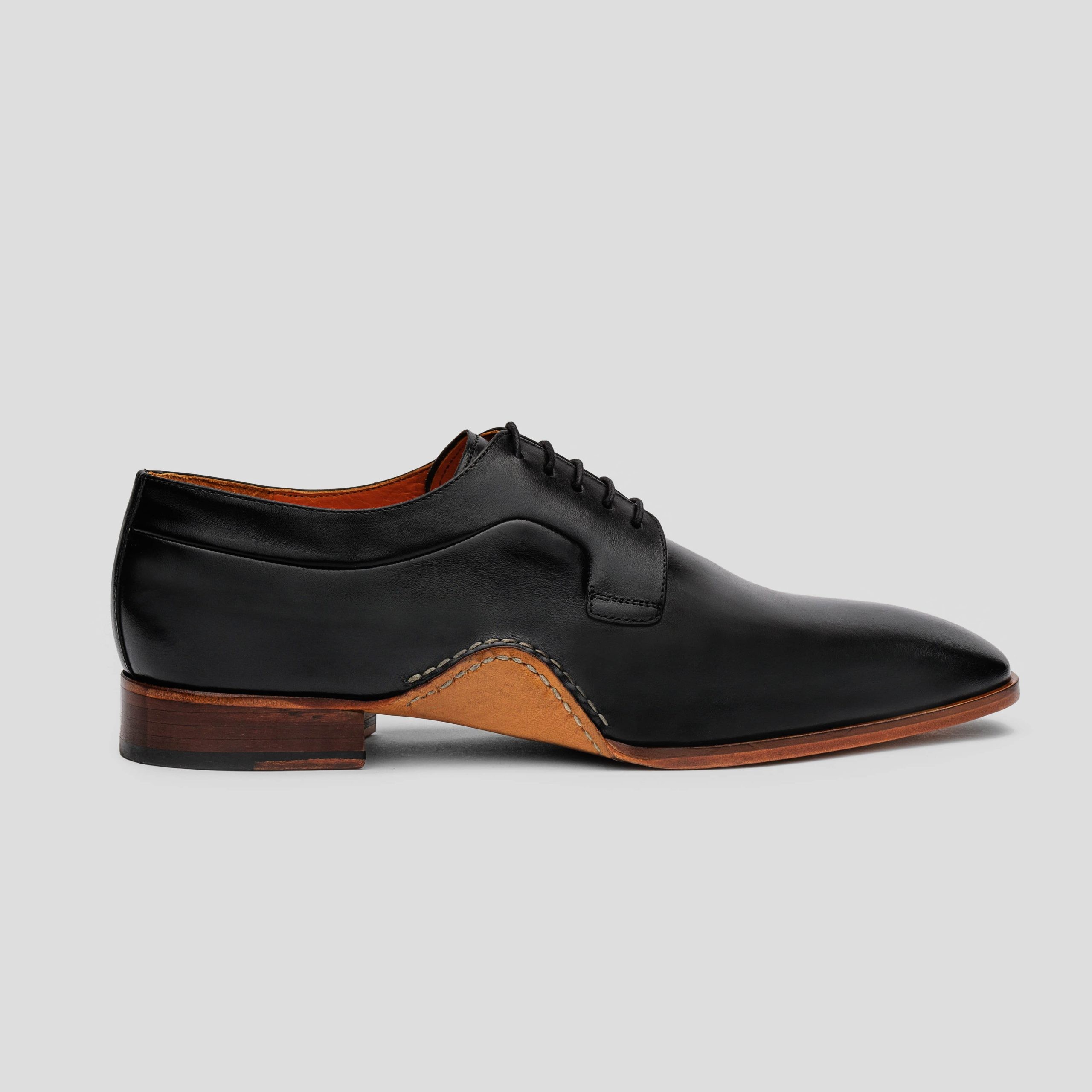 NAPOLIS Men's Black Shoes with Hand-stitched Leather Sole Structure