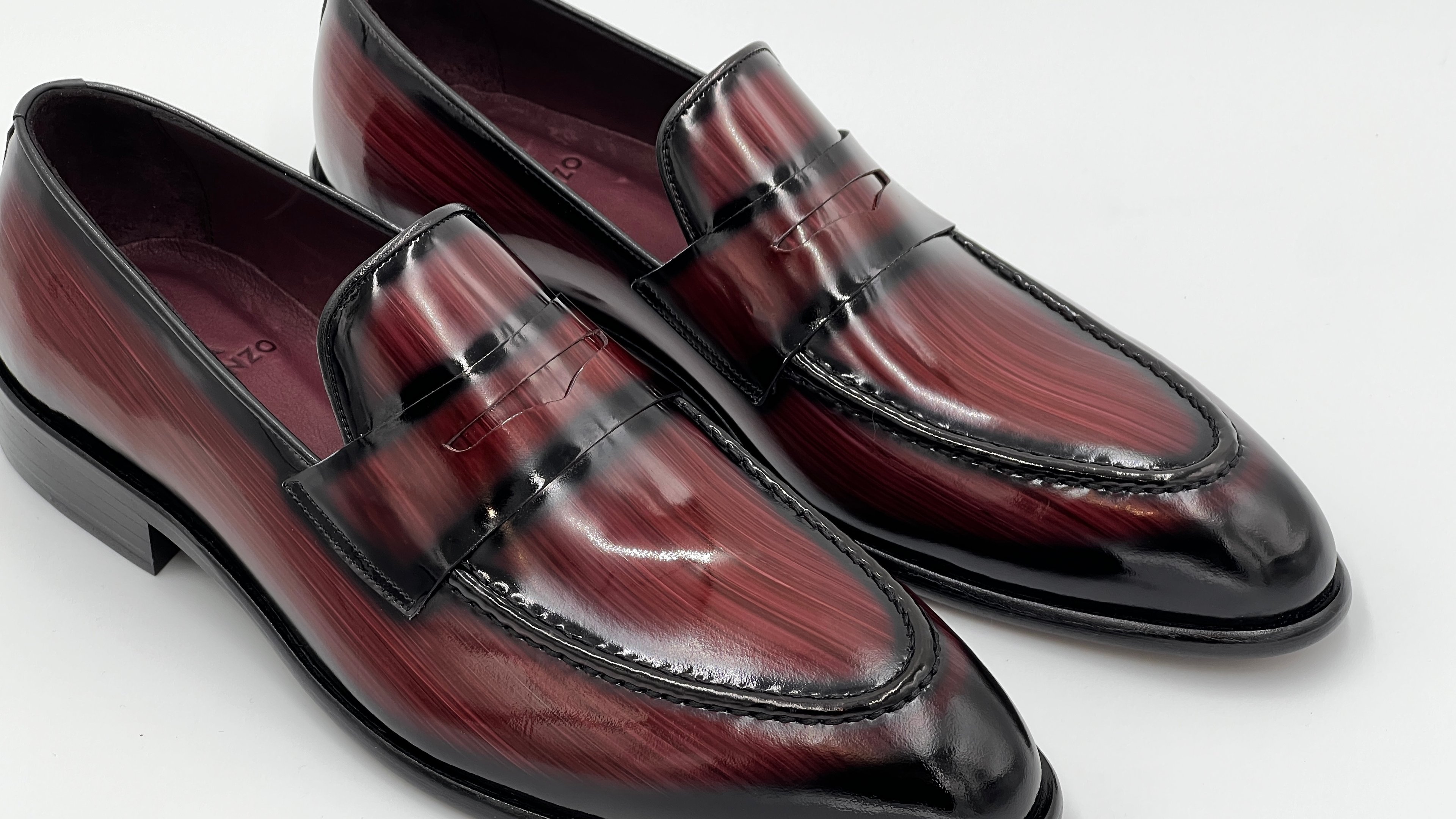 LANDO Handpaint Loafer Burgundy Leather Dress Shoes