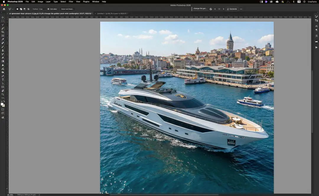 change the golden yatch with Lamborghini 101FT