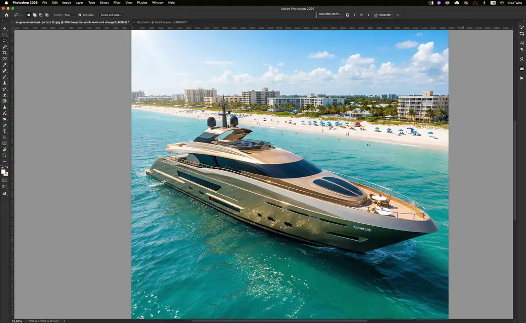 keep the yatch same and change the background with at florida summer beach