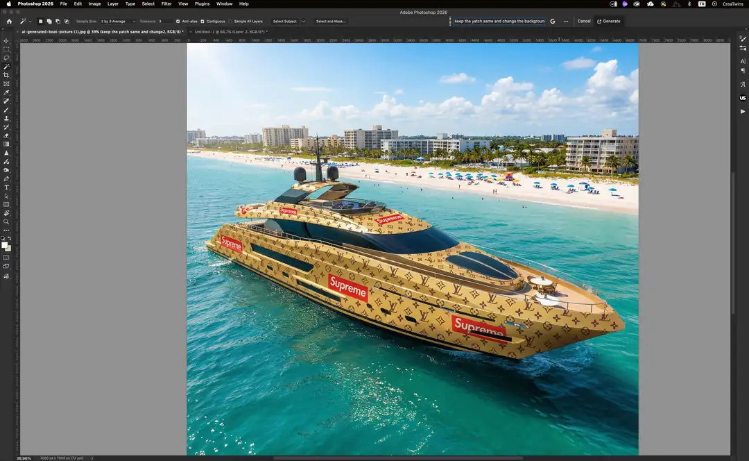 wrap the yatch with supreme and luis louis vuitton luxury brands logo with monogram