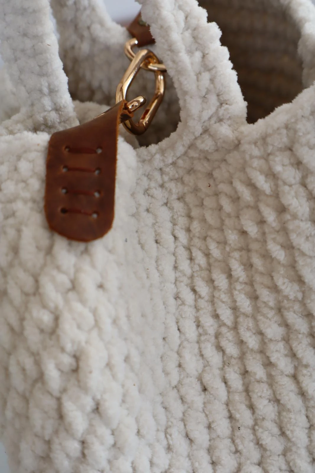 ENA SOFT Ekru 🪶 – Büyük Boy Cozy Touch El Örgüsü Çanta