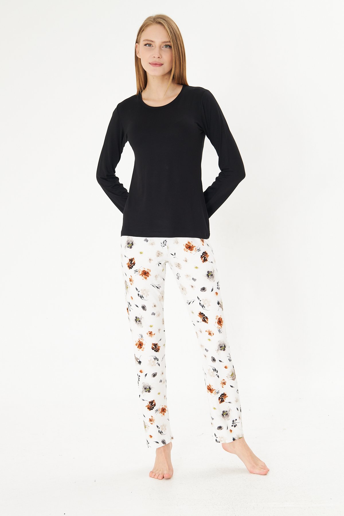 Lara Black Baby Soft %100 Pamuk Uzun Kollu Pijama Takımı