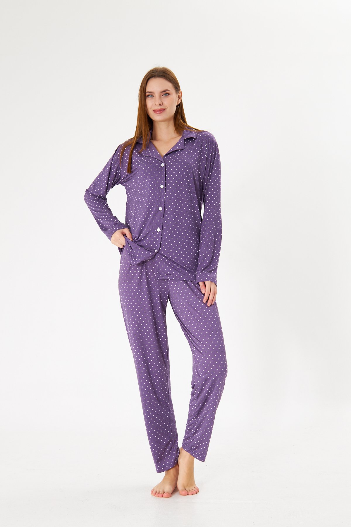 Lara Candy Purple Pamuklu Uzun Kollu Pijama Takımı