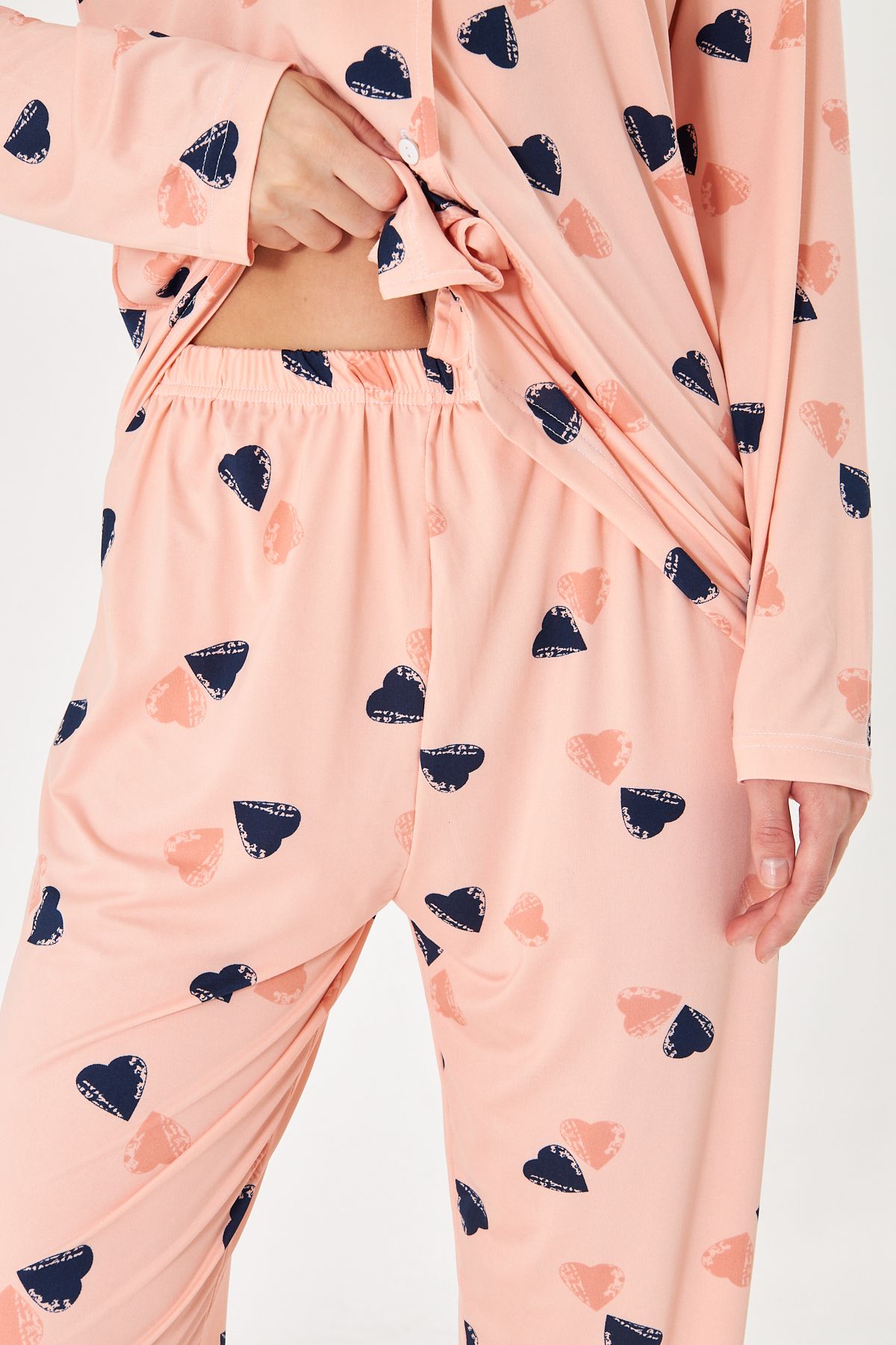 Lara Candy Pink Heart Pamuklu Uzun Kollu Pijama Takımı