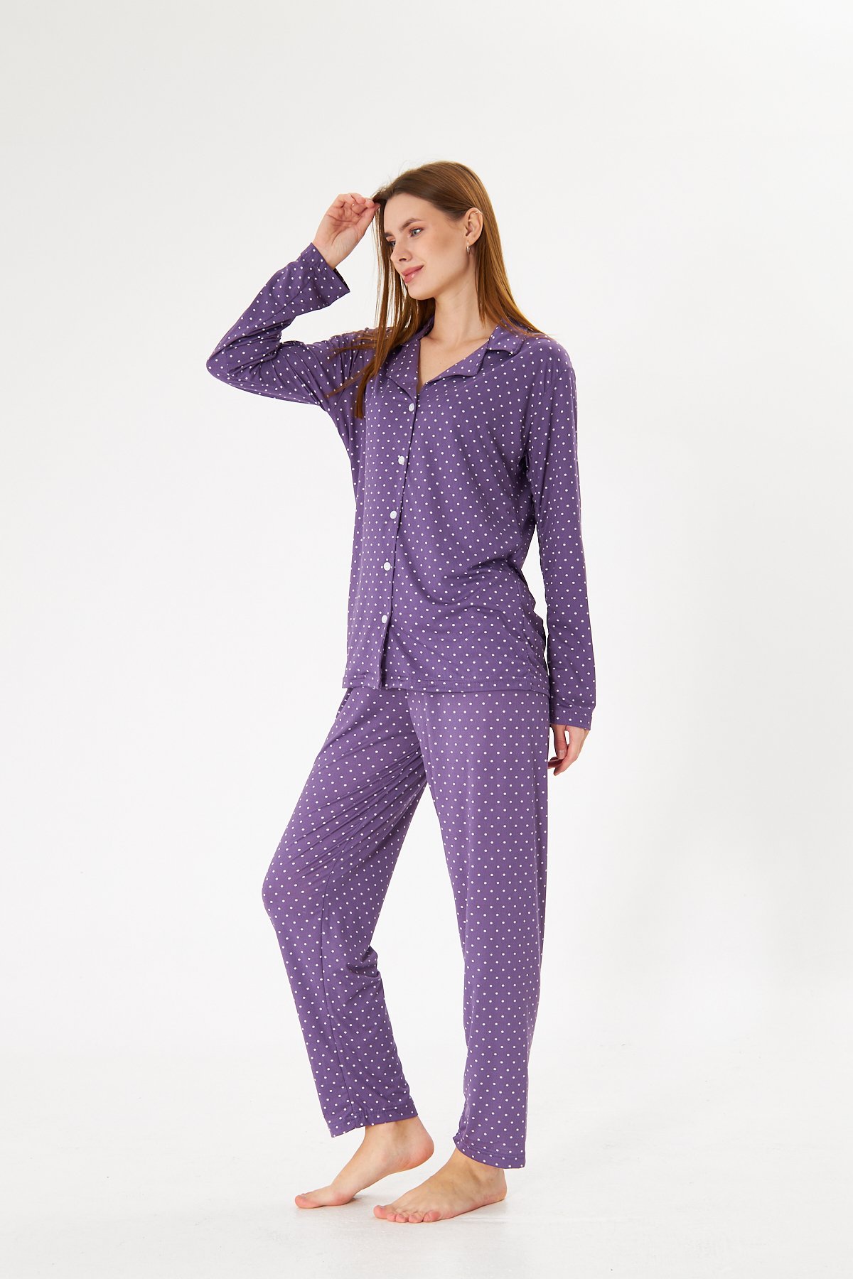 Lara Candy Purple Pamuklu Uzun Kollu Pijama Takımı