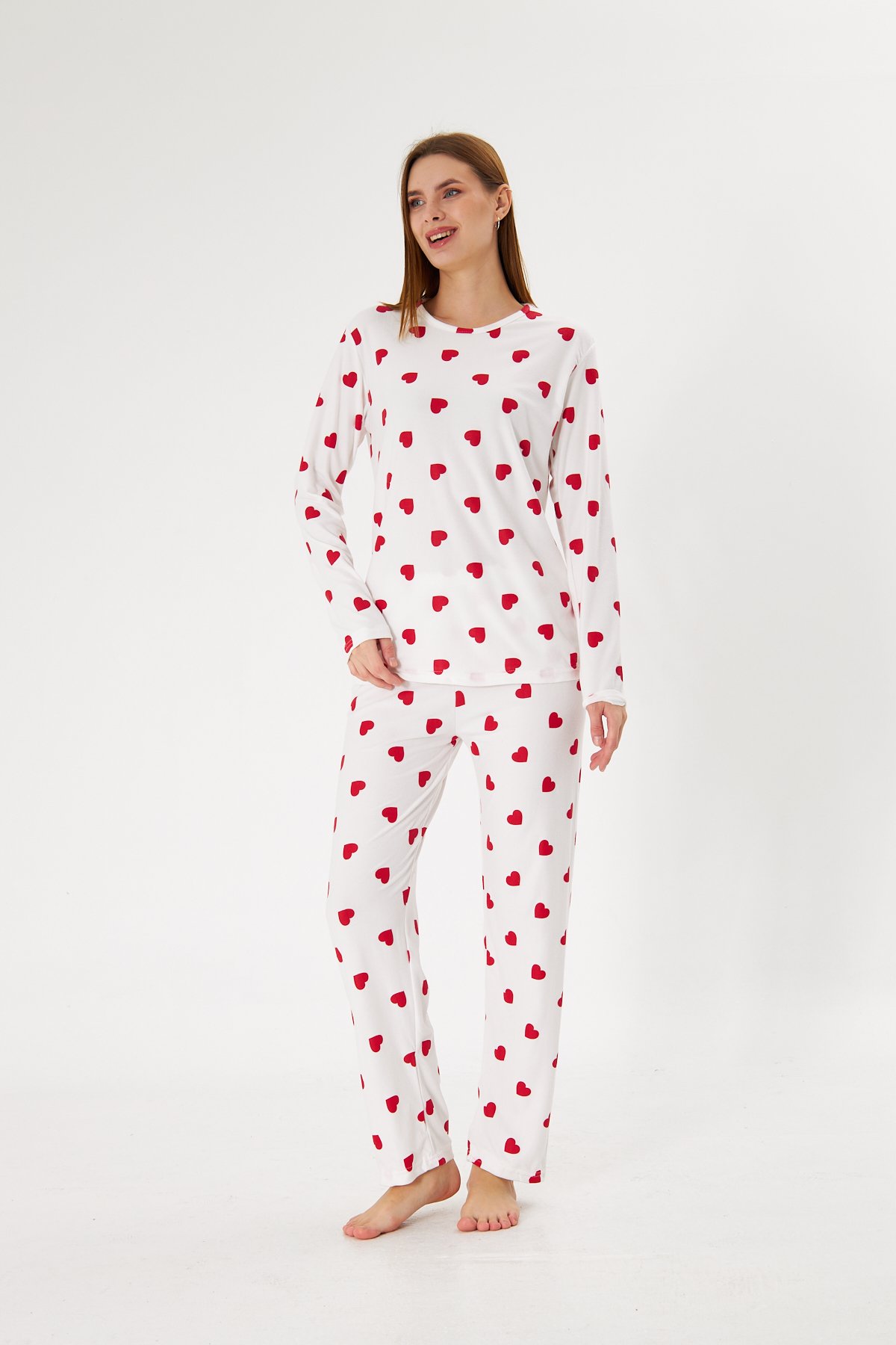 Lara Candy Heart Pamuklu Uzun Kollu Pijama Takımı