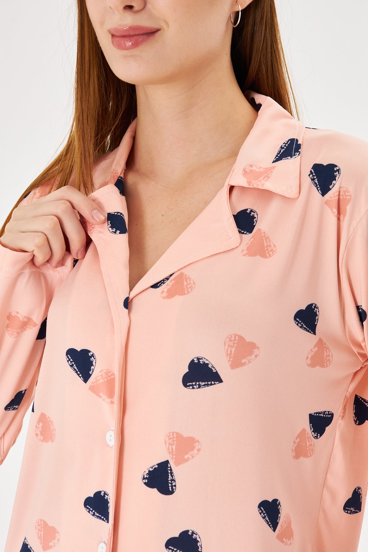 Lara Candy Pink Heart Pamuklu Uzun Kollu Pijama Takımı